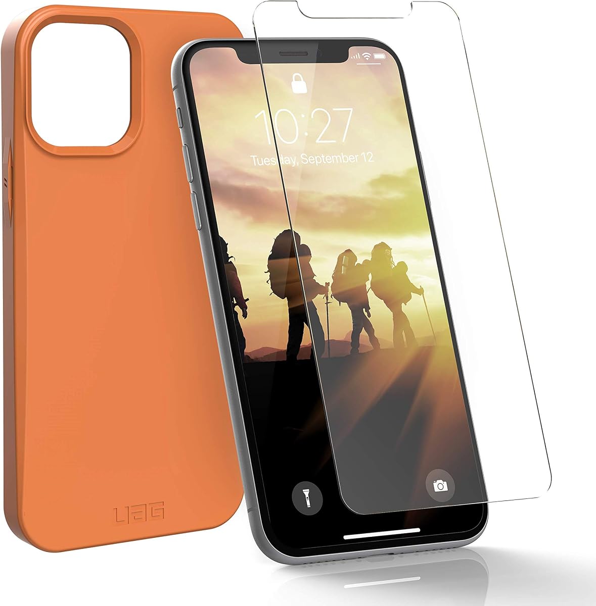 URBAN ARMOUR GEAR UAG Funda iPhone 12 Pro Max [Pantalla de 6,7 pulgadas] Outback Biodegradable, Naranja + Protector de Pantalla iPhone 12 Pro Max [Pantalla de 6,7 pulgadas] Vidrio Templado, Transparente