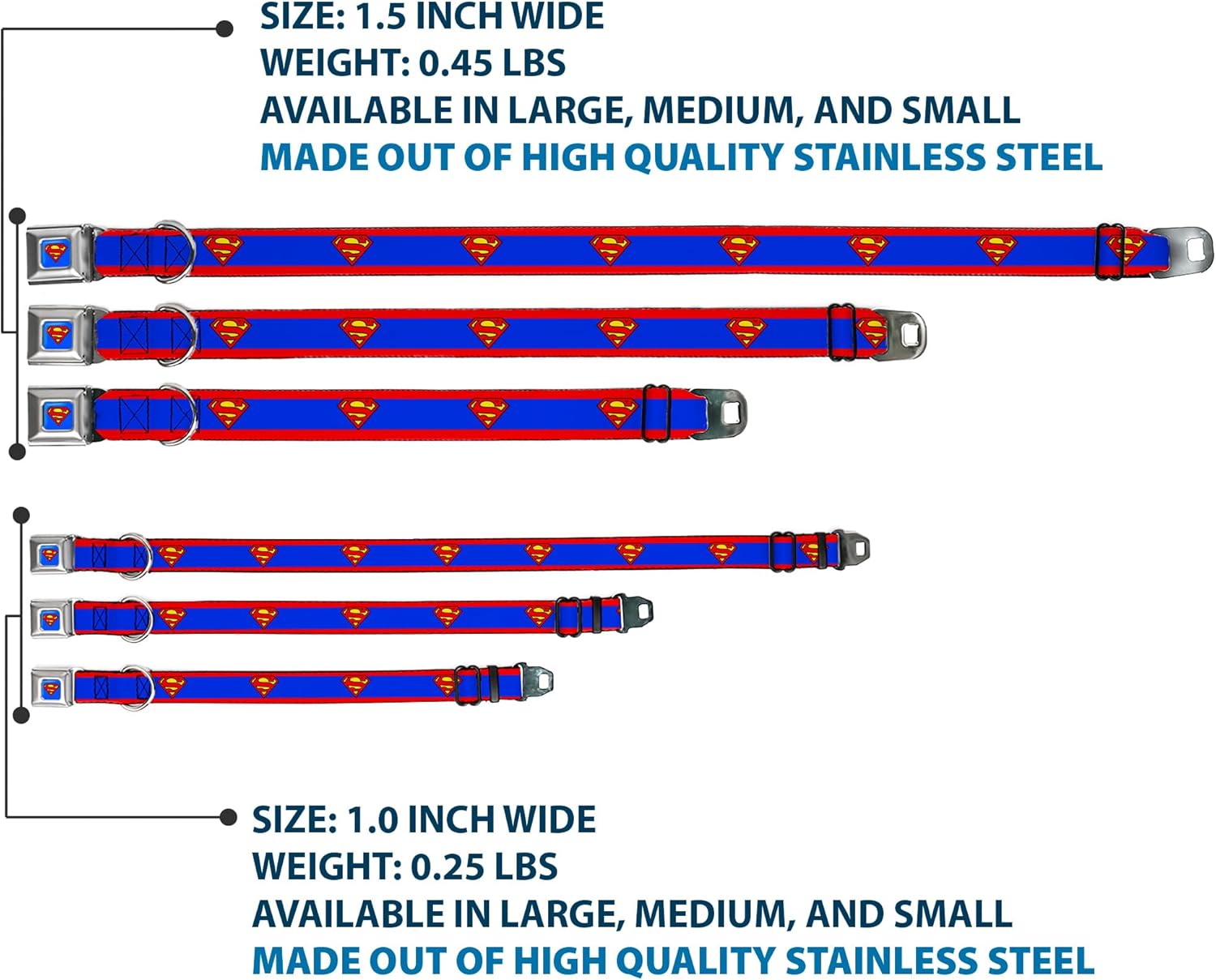 Buckle-Down Seatbelt Buckle Dog Collar - Superman Shield/Stripe Red/Blue - 1" Wide - Fits 15-26" Neck - Large