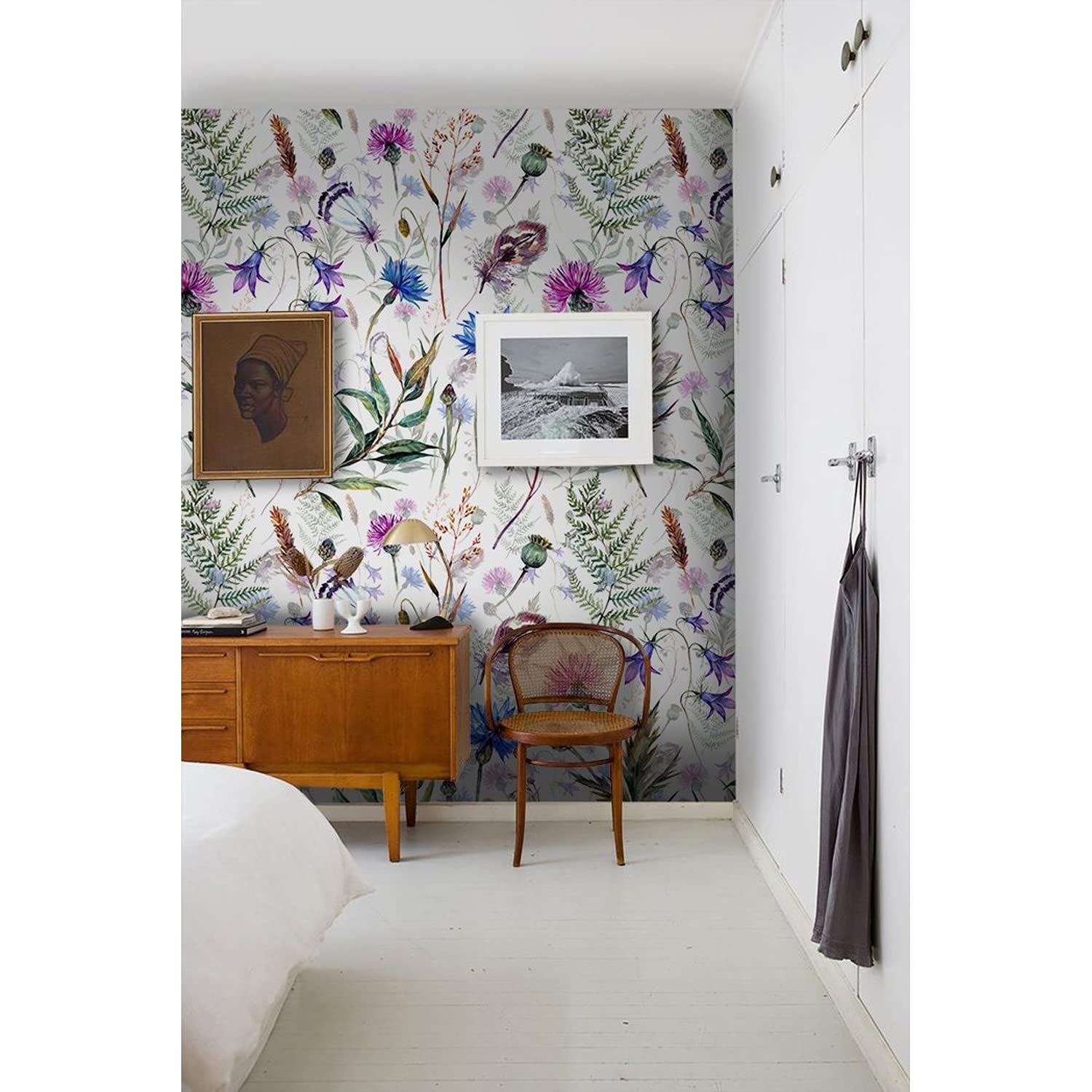 Papier peint fleurs sauvages pourpre pour renover un meuble ou mur abime facilement
