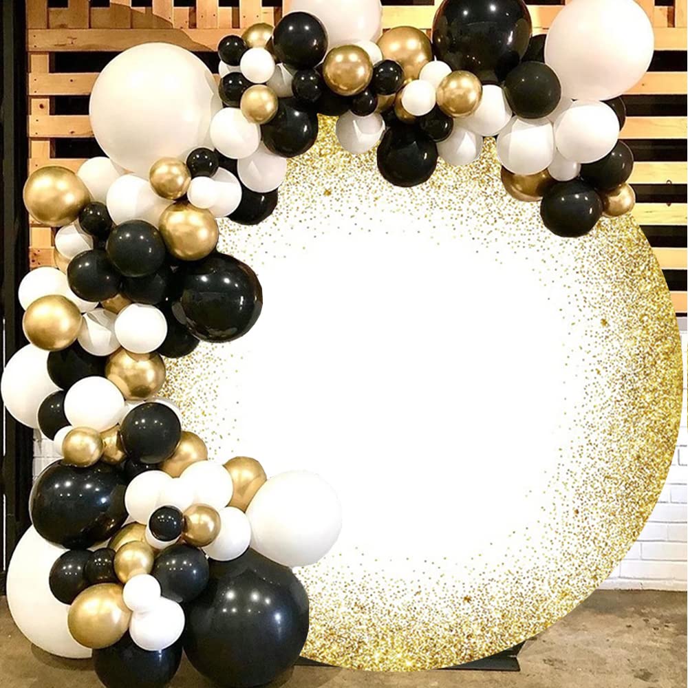Sfondo rotondo bianco dorato in poliestere con paillettes glitter oro sfondo rotondo per adulti bambini baby shower compleanno festa di nozze decorazione cerchio sfondo copertura per servizi