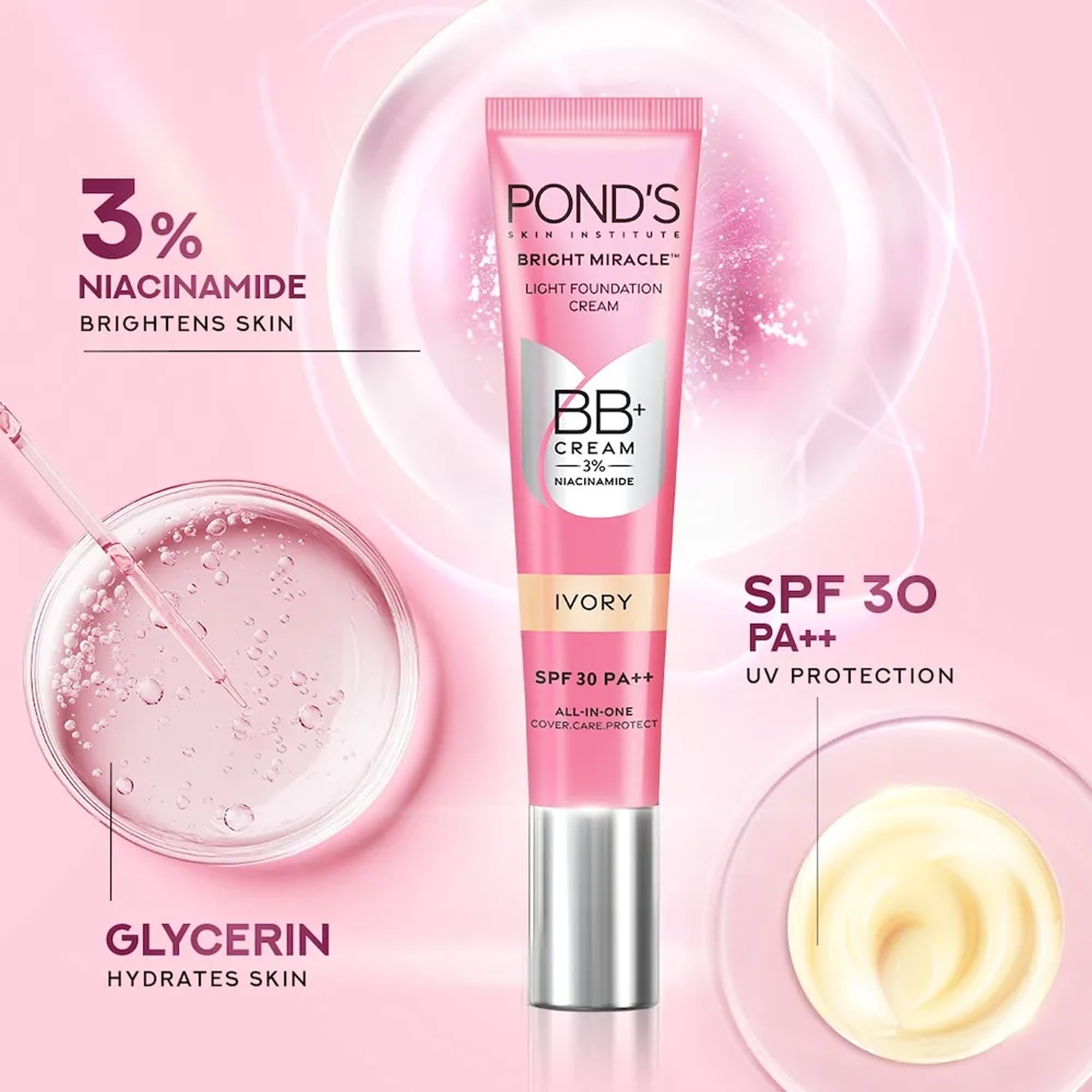 Pond's Bb+ Crema, copertura istantanea delle macchie + lucentezza naturale, 01 originale, 18 g