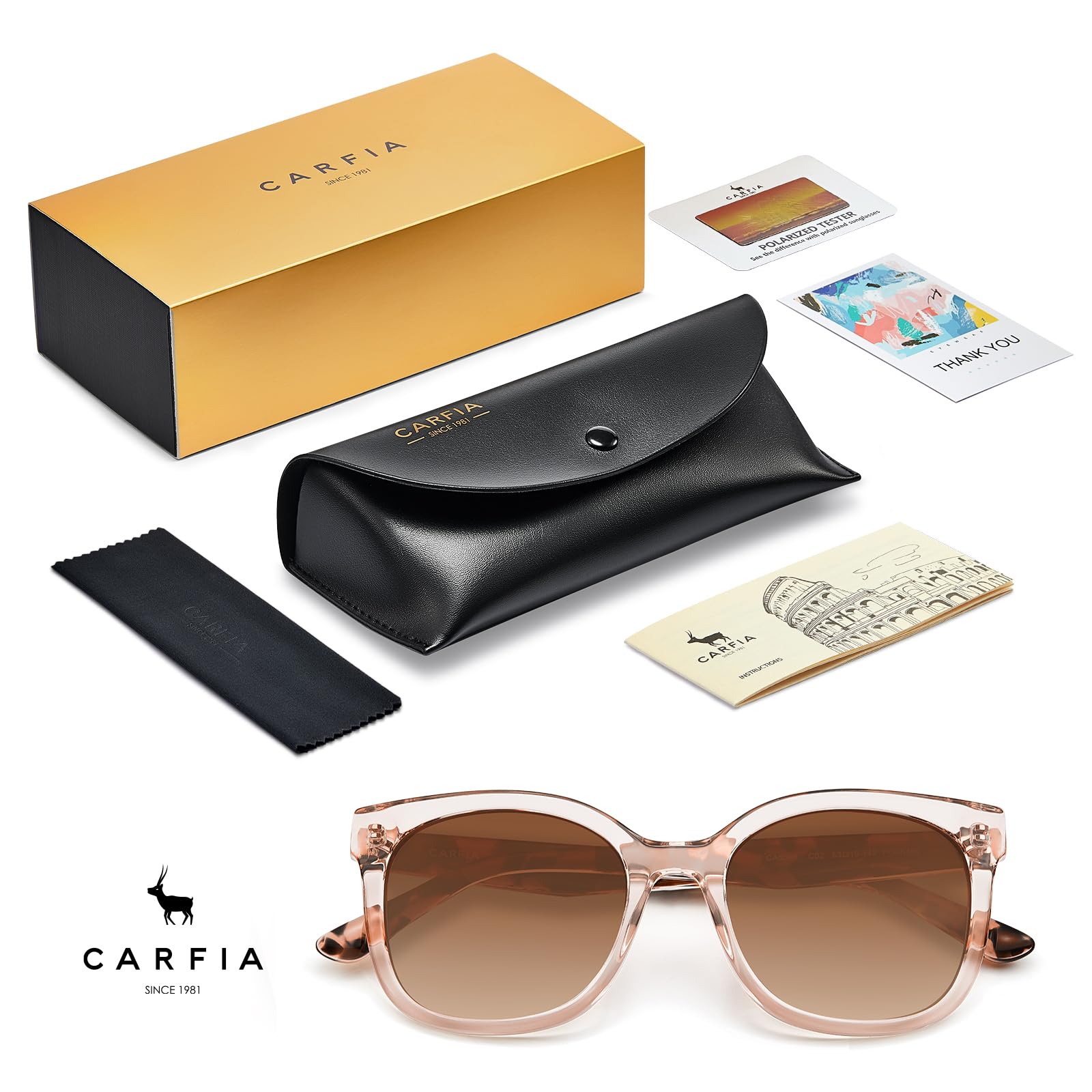 Carfia Occhiali da Sole Cat Eye da Donna Polarizzati Protezione UV Montature in Acetato Ipoallergeniche Fatti a Mano Stile Elegante Quotidiano e Retro CA5398