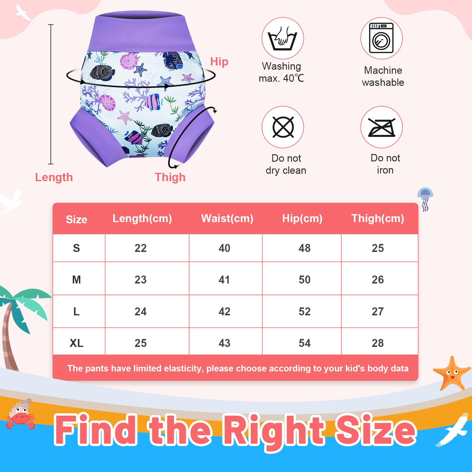 FLYISH DIRECT Couches de Bain Lavable et Réutilisables, lot de 3 Couches de Bain enfants, Couche Piscine Bébés Lavable, Trio tropical, 4-5 Ans