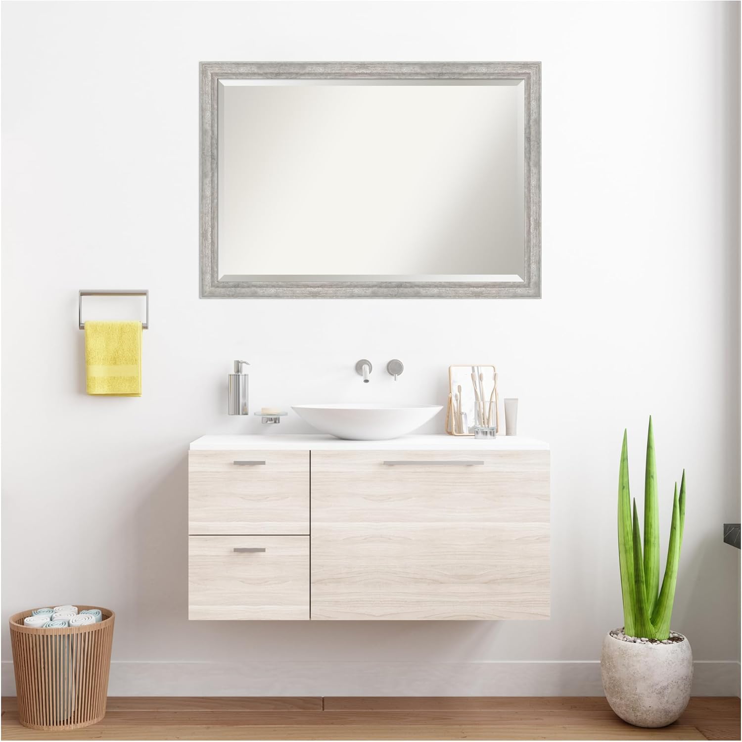 Amanti Art Bathroom Mirror for Over Sink, Vanity Mirror, Wood Frame, Hangs Horizonally and Vertically, Bathroom Wall Decor, Beveled Edge