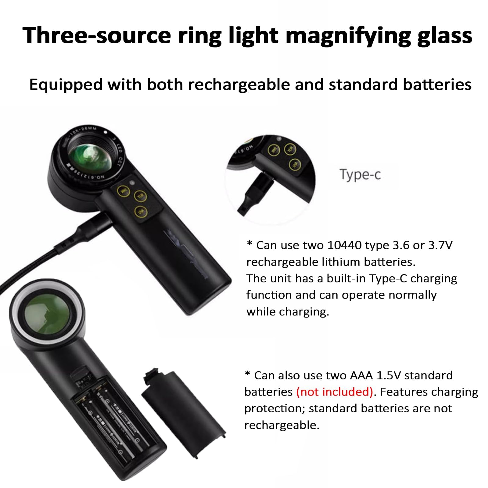 Lupa de joyería con iluminación, lupa 10x con diseño de anillo, cristal para observación sin distorsión de antigüedades, diamantes, monedas y más