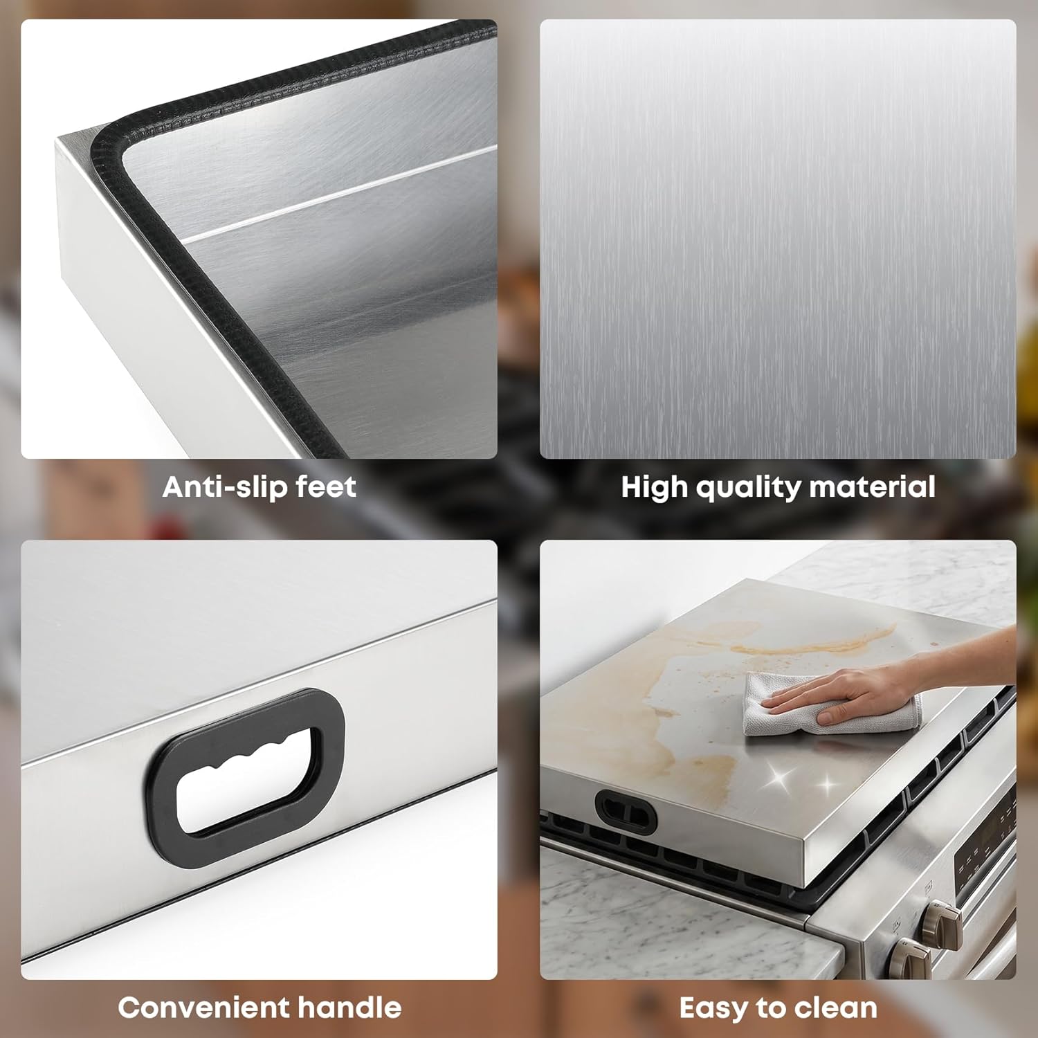 Stanbroil 30"x22"x3" Stainless Steel Stove Top Cover - Exact Fit for 30" Stoves, Anti-Slip Design, Kitchen Organizer, Heavy Duty, Easy to Clean, Safety Features