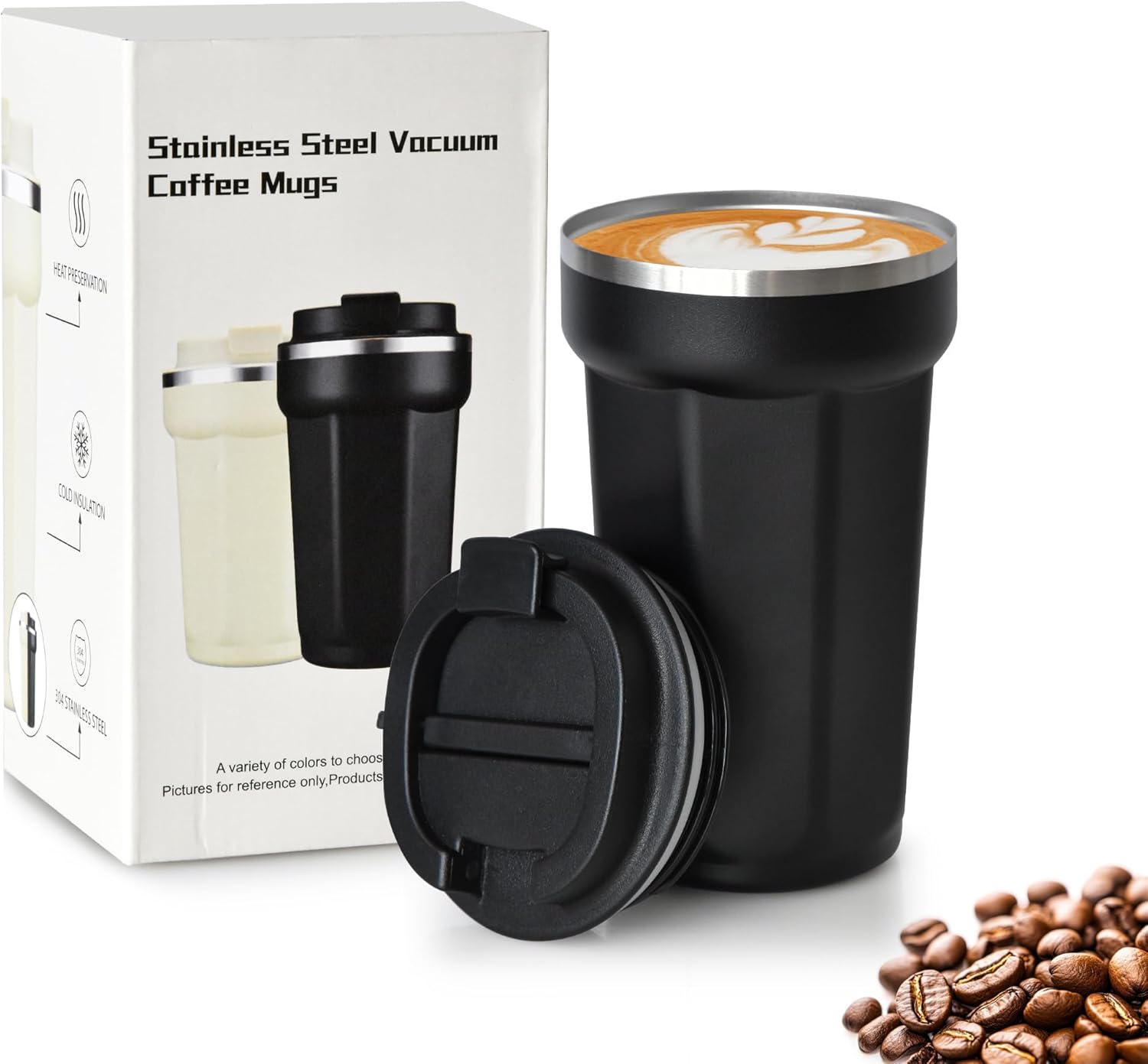 sweet grain Travel Coffee Mug - 17oz Vacuum Insulated Coffee Mug with Lid & Hand Rope, Stainless Steel Leakproof Coffee Travel Mug for Keep Hot/Ice Coffee,Tea and Beer - Black