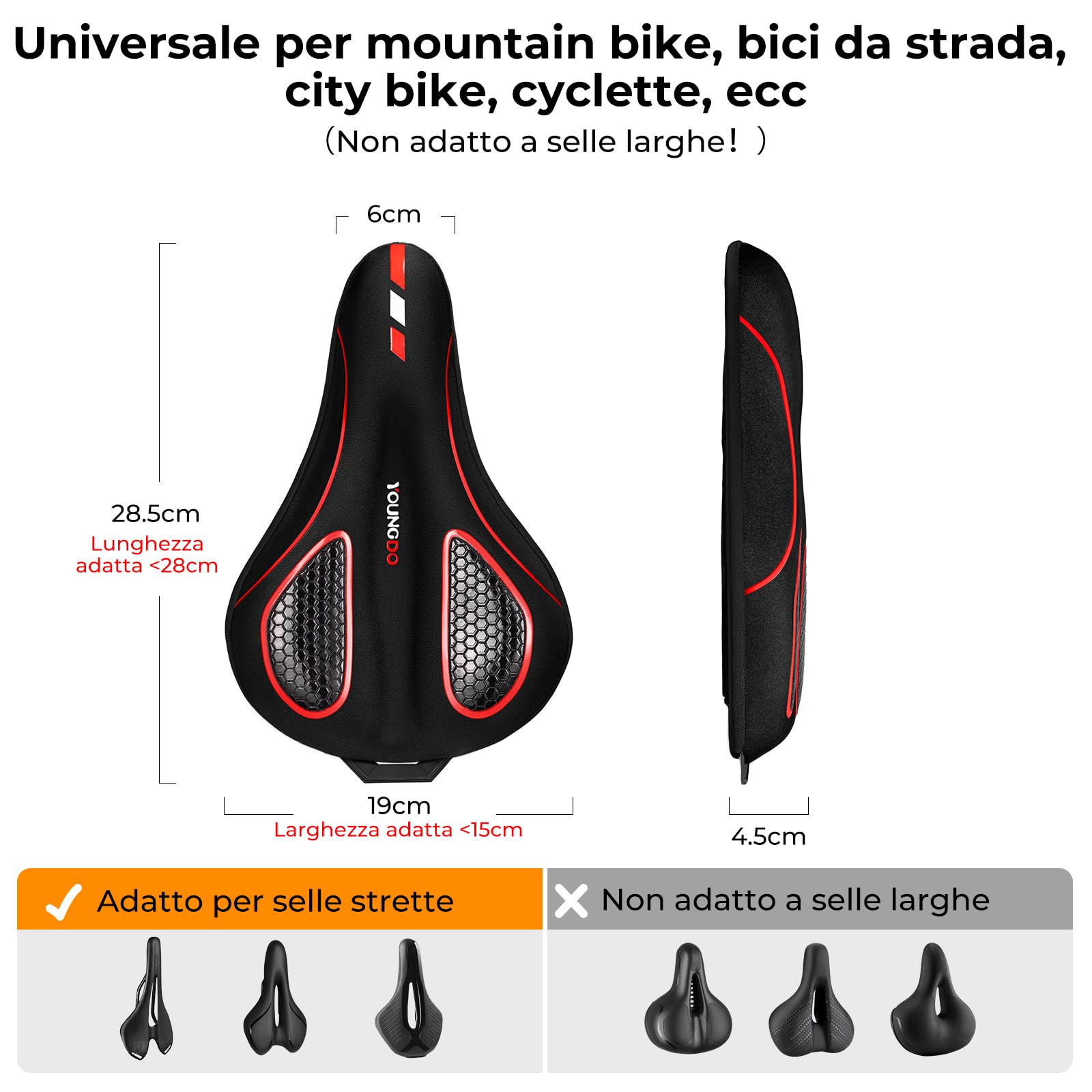 YOUNGDO Coprisella Bici Gel, Copri Sella Sellino Bici in Gel, Morbido e Confortevole, con Copertura Impermeabile, per Bici da città, Bici da strada, MTB, E-Bike