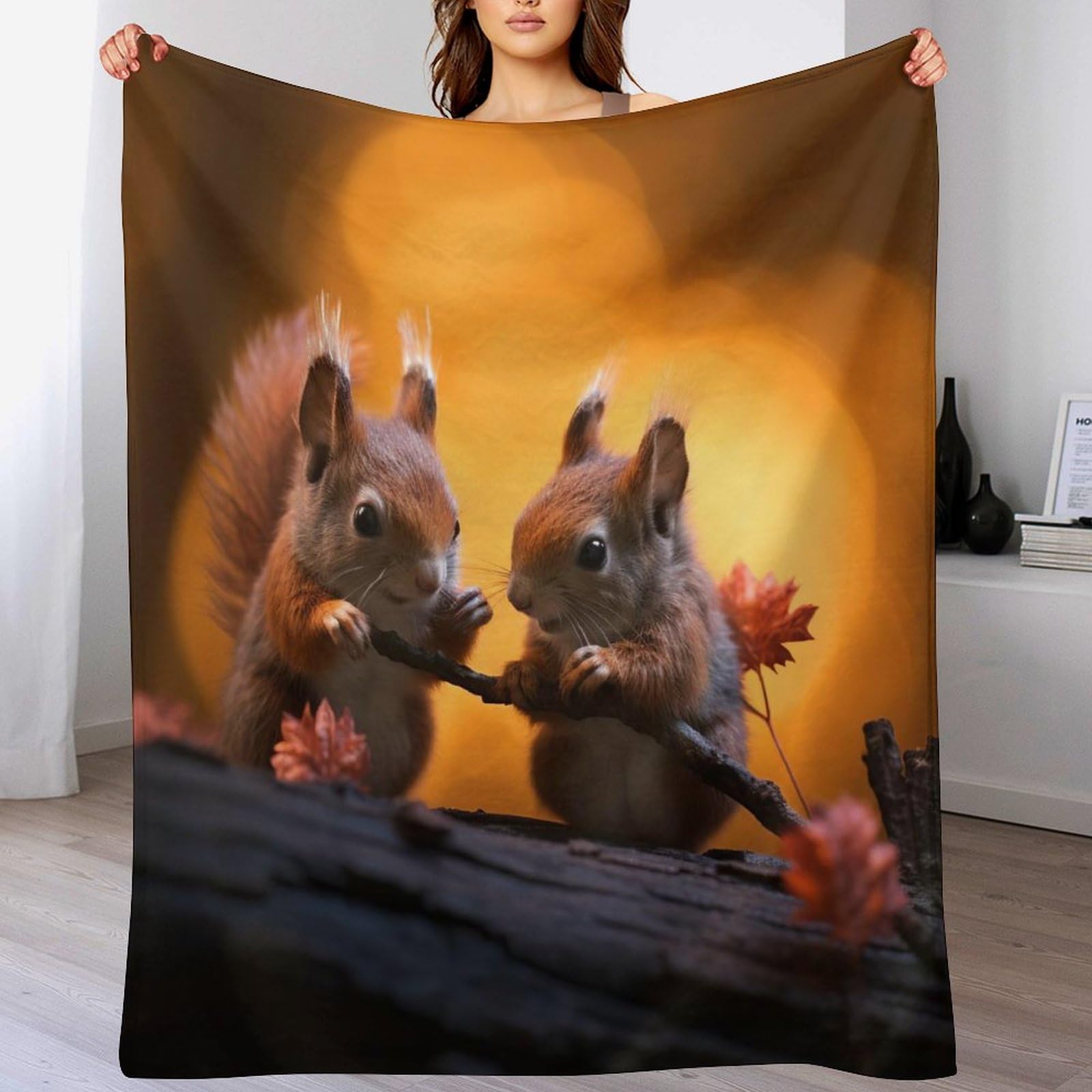 Couverture épaisse écureuil 3D ultra douce en flannel lavable à la machine