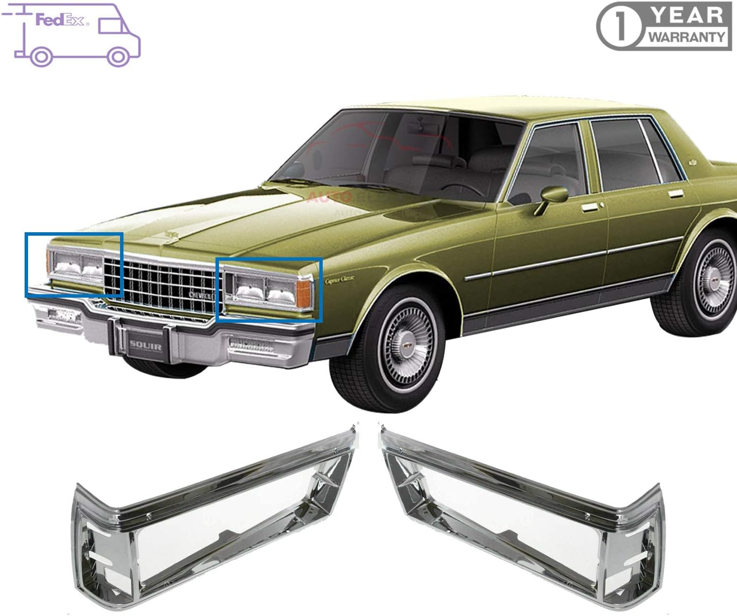 Headlight Bezel Trims Set Chrome For 1981-1985 Chevrolet Caprice / 1983-1986 Pontiac Parisienne Direct Replacement 14012457 14012458