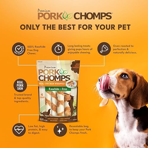 Miniatura 3 de Pork Chomps Masticables para perros de piel de cerdo al horno, giros de 6 pulgadas, envoltura de pollo real, 4