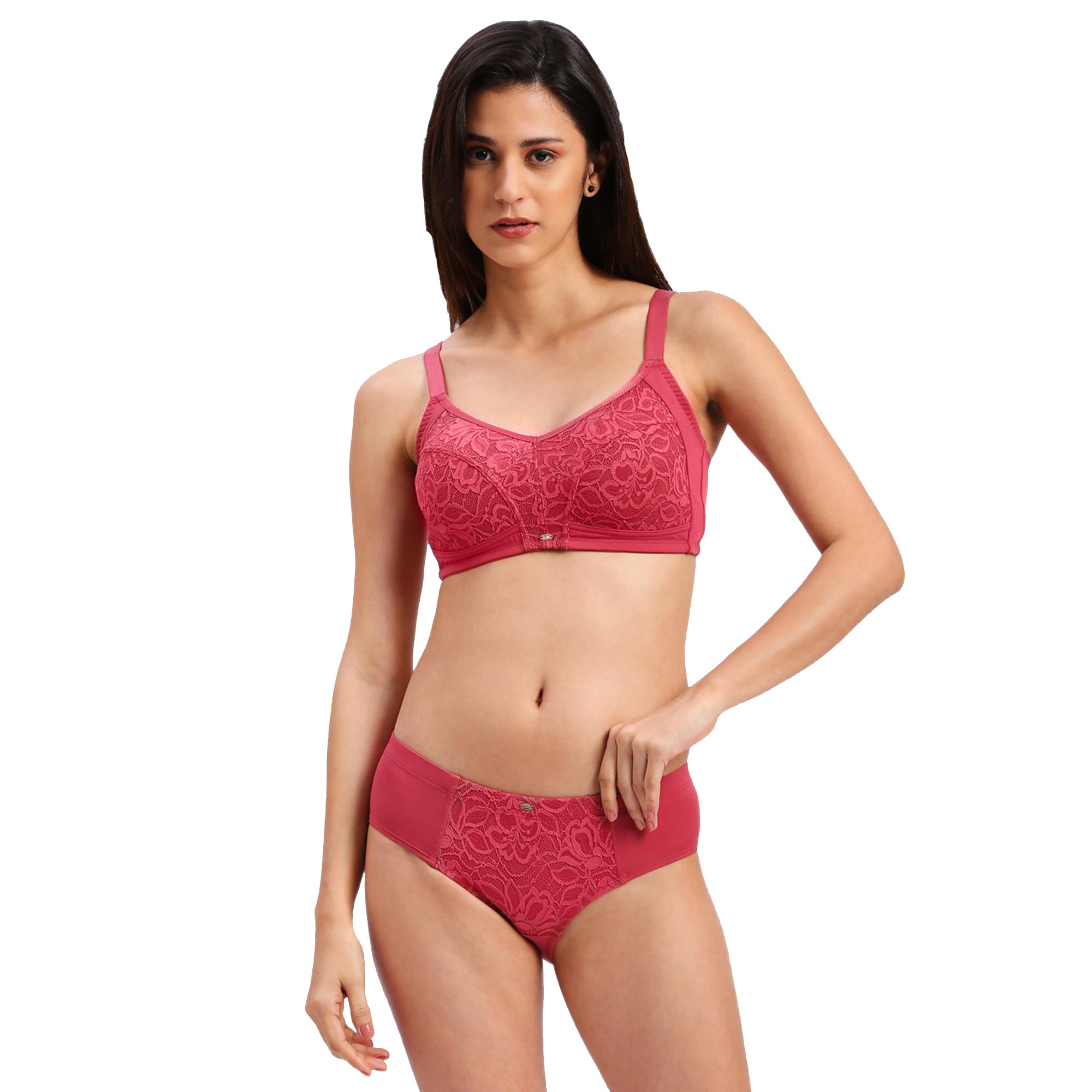Women Full Coverage Non Padded Non-Wired Bra with High Waist Full Coverage Lace Brief Lingerie Set-image-48