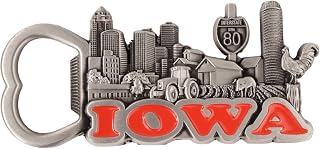 Iowa Metal Bottle Opener Magnet - Pewter Collectible Keepsake Souvenir, 3.25 x 1.5 Inches