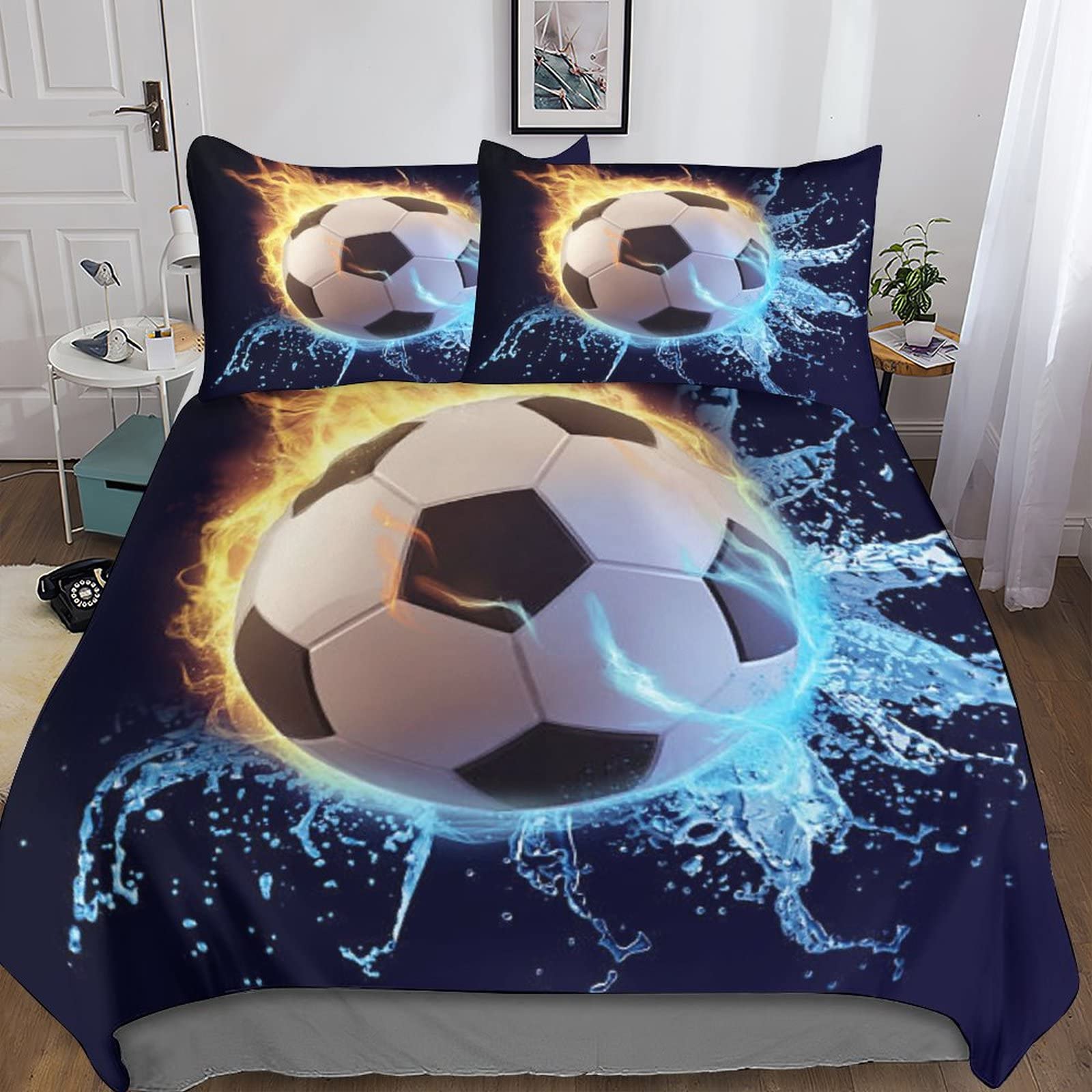 Parure de lit football 3d anti-plis en microfibre avec zip double pour lit 200x200cm