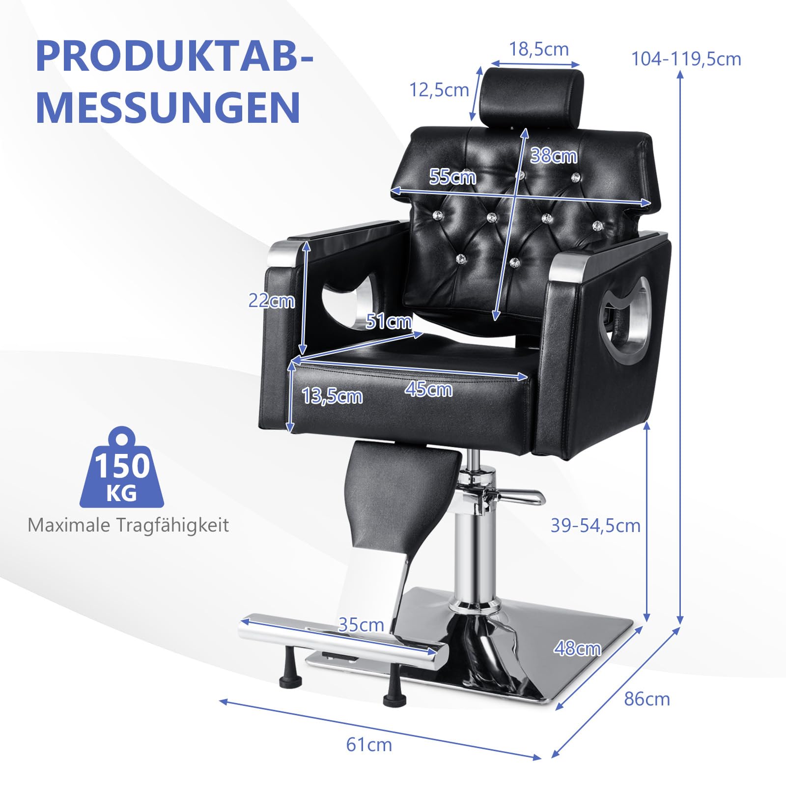 COSTWAY Friseurstuhl höhenverstellbar, Friseursessel 90° - 137° neigbar, Barberstuhl mit gepolsterter Rückenlehne, verstellbare Kopfstütze & Hydraulikpumpe, Barbersessel 150 kg belastbar, Schwarz