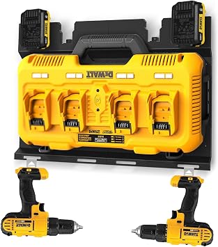 Demao DeWalt DCB104  arj ve Pil i in Duvar Montaj Braketi, Metal Siyah Sa lam 4 Pil Tutucu ve Alet Odas  ve Garaj i in  arj Tutucu