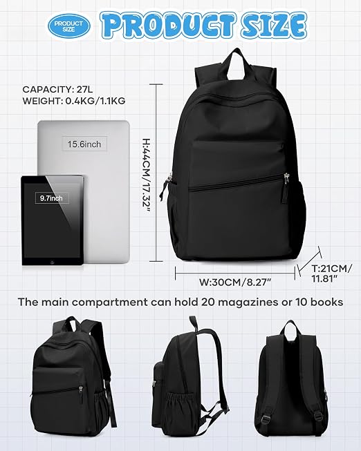 Zaino Scuola Media E Superiore Per Ragazzi – Nylon Impermeabile, 40L, Porta PC 15,6", Stile Casual E Moderno