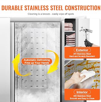VEVOR Commercial Freezer 60.42 Cu.ft, Reach In 82.5 W Upright Freezer 3 Doors, Auto-Defrost Stainless Steel Reach-in Freezer with 12 Adjustable Shelves,13 to 5F Temp Control, LED Lighting, 4 Wheels