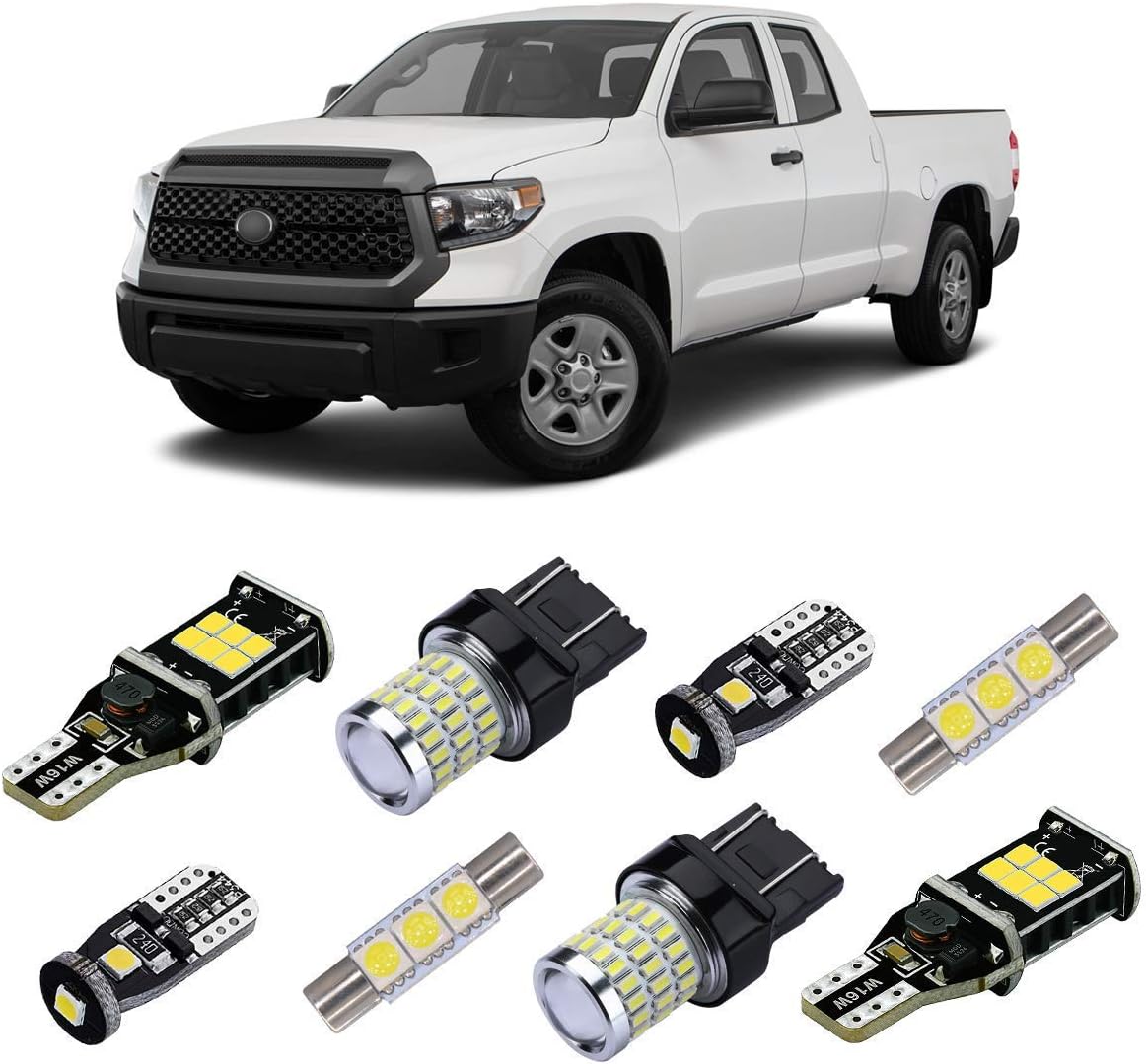 iBrightstar Super Bright LED Bulbs Package Kit Accessories Fit for Toyota Tundra 2014+ Interior Map Dome Lights + Vanity Mirror Lights + License Plate Lights + Back Up Reverse Lights, White