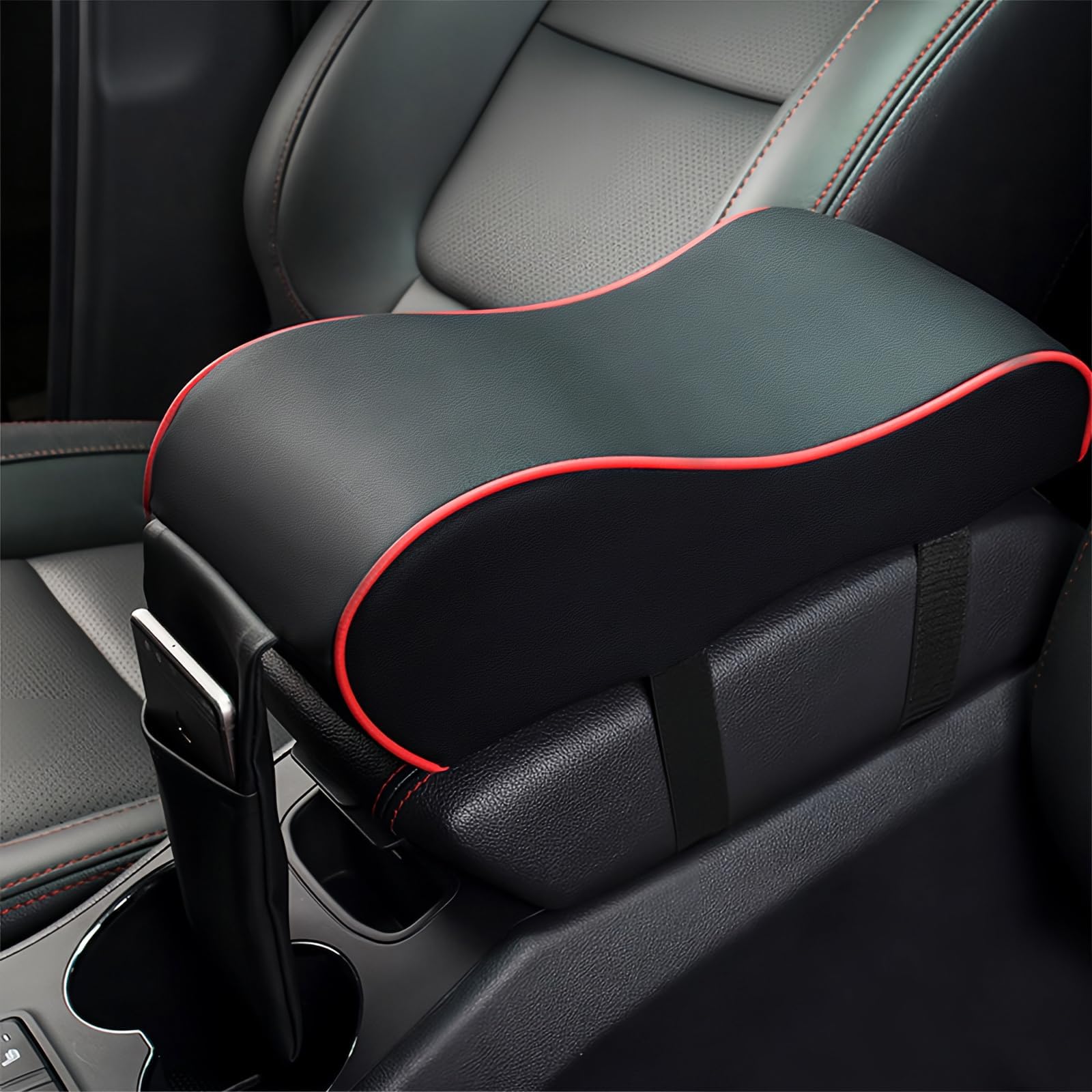 MeiBoAll Car Armrest Cushion,Memory Foam Car Armrest Pad,Auto Center Console Armrest Pillow with Phone Holder Storage Bag Universal Fit for Most Car