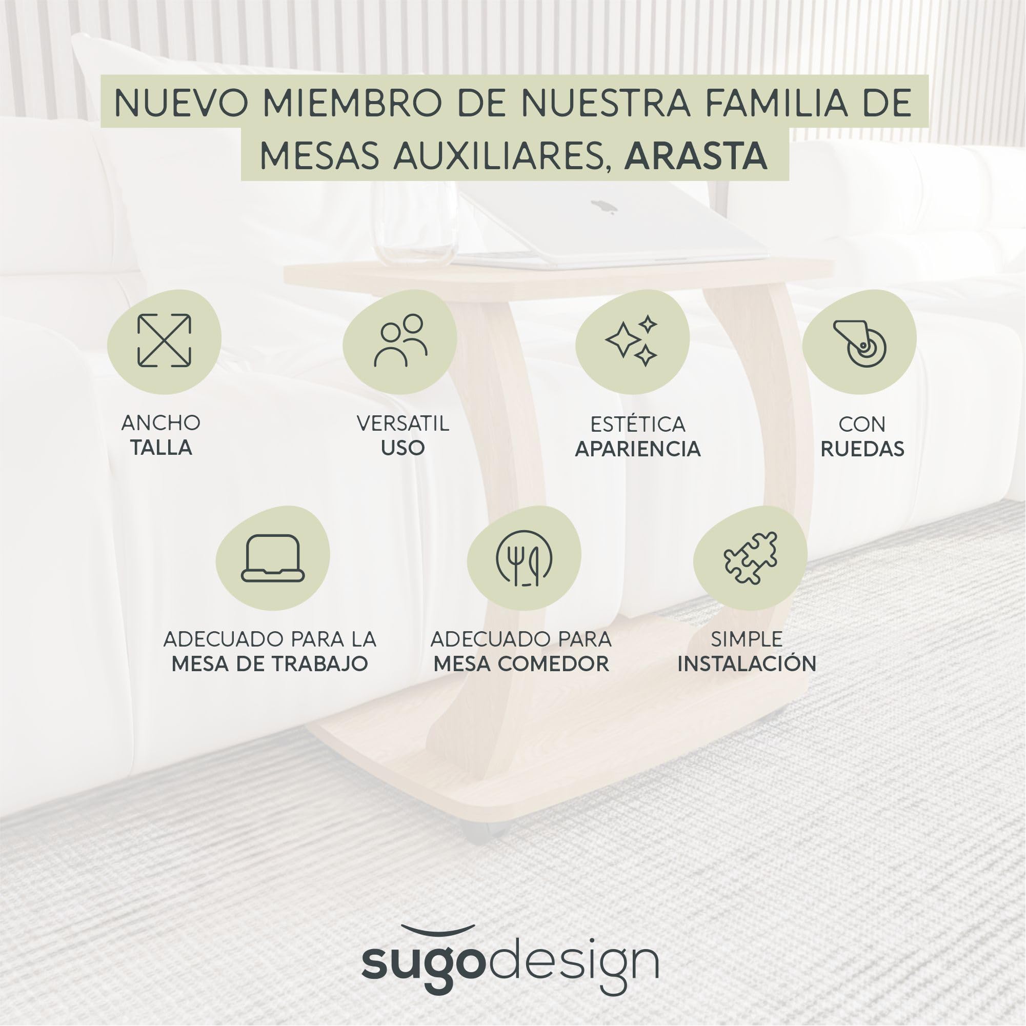 sugodesign Mesa Auxiliar de Sofa, pequeña Mesa Auxiliar en Forma de C, Elegante Mesa de Sofa en Aspecto Roble Naturale, Mesa Redonda como almacenaje para Sofa - Arasta