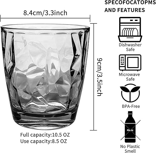 Miniatura 4 de Topsky Vasos de agua de plástico de 10 onzas  Juego de 4 vasos transparentes irrompibles de acrílico transparente reutilizable para jugo de vino