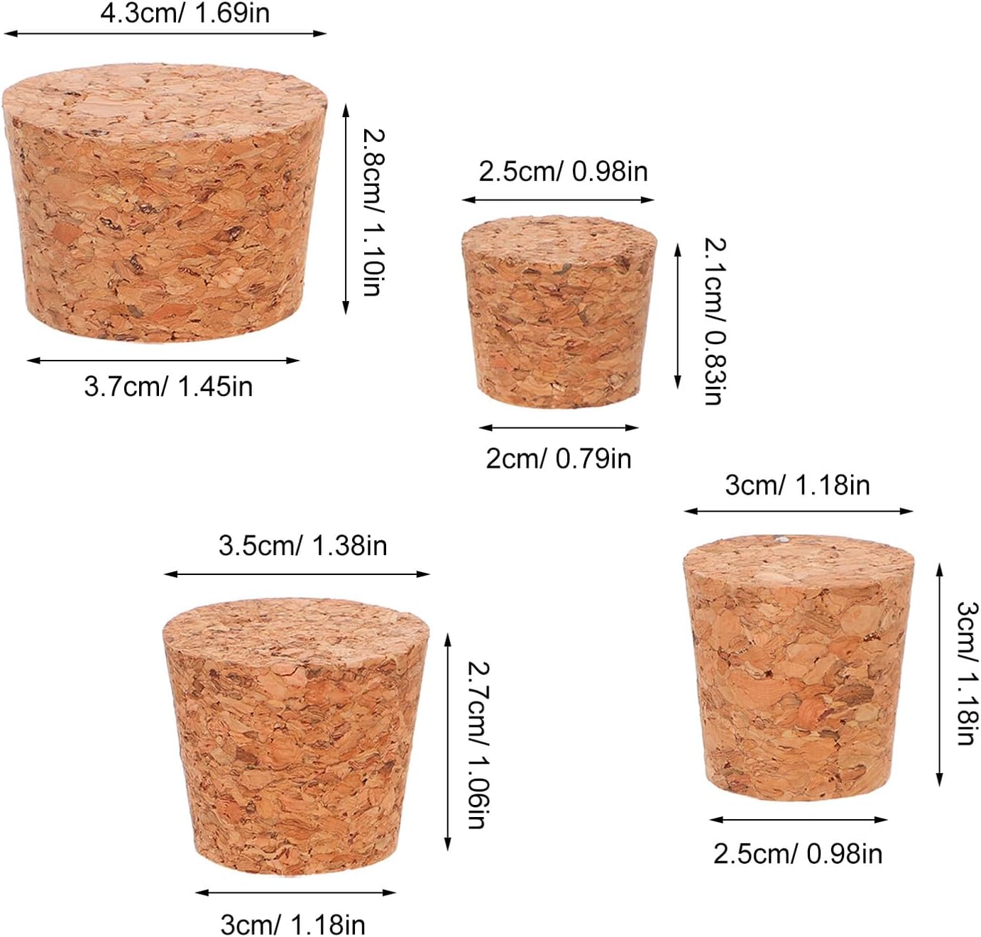 KICHOUSE 80pcs Cone-shaped Cork Stoppers and Replacement Cork Lids Natural Wood Bungs Assorted Sizes for Wine Bottles Beer Bottling Home Brewing and DIY Craft Projects