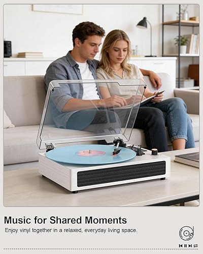 Miniatura 6 de Tocadiscos de vinilo Bluetooth, tocadiscos retro de 3 velocidades con altavoces integrados, grabación USB, parada automática AUX, reproductor LP de