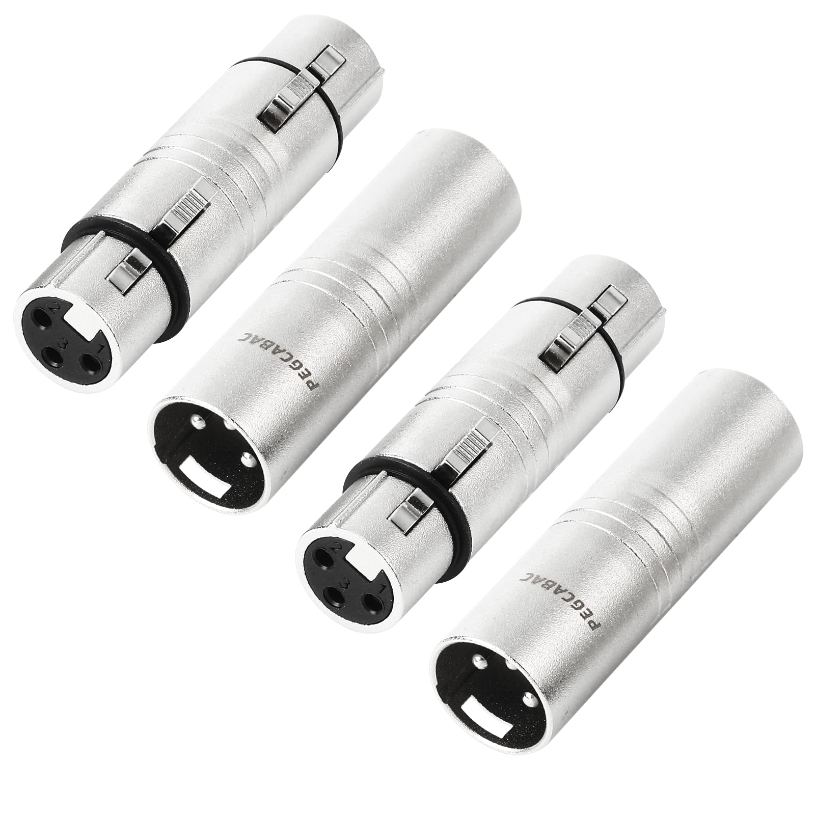 Adaptador XLR, 2 pares XLR macho a macho y XLR hembra a hembra de 3 pines, compatible con mezclador, micrófono, amplificador de potencia, plateado