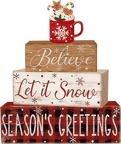 4 piezas de decoraciones navideñas para interiores - Decoración de mesa de madera de cacao para el hogar - Centro de mesa navideño para la mesa -