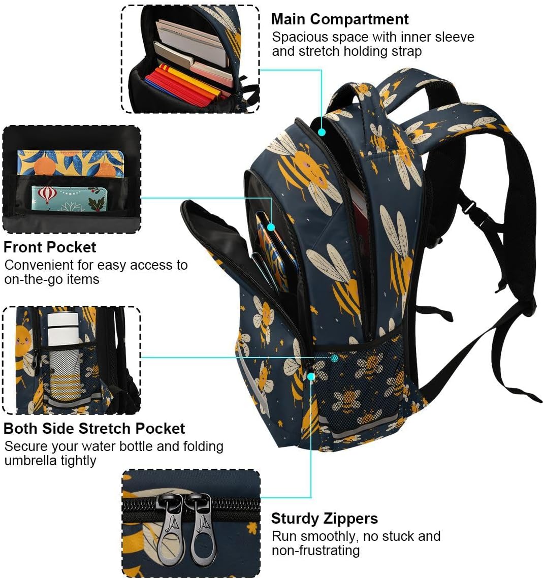 ALAZA Honey Bee Star Backpack School Bag Daypack Bookbag Casual Travel Laptop Bags for Middle High School Teen Boys Girls