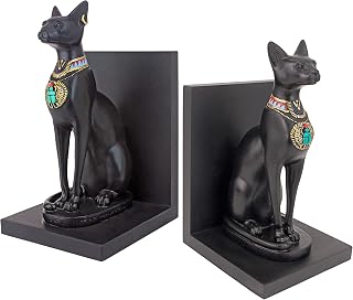 Design Toscano JQ7905 Bastet Cat Diety of Ancient Egypt Bookends Statues, Set of Two, 5 inches wide, 8 inches tall, Handcast Polyresin, Black