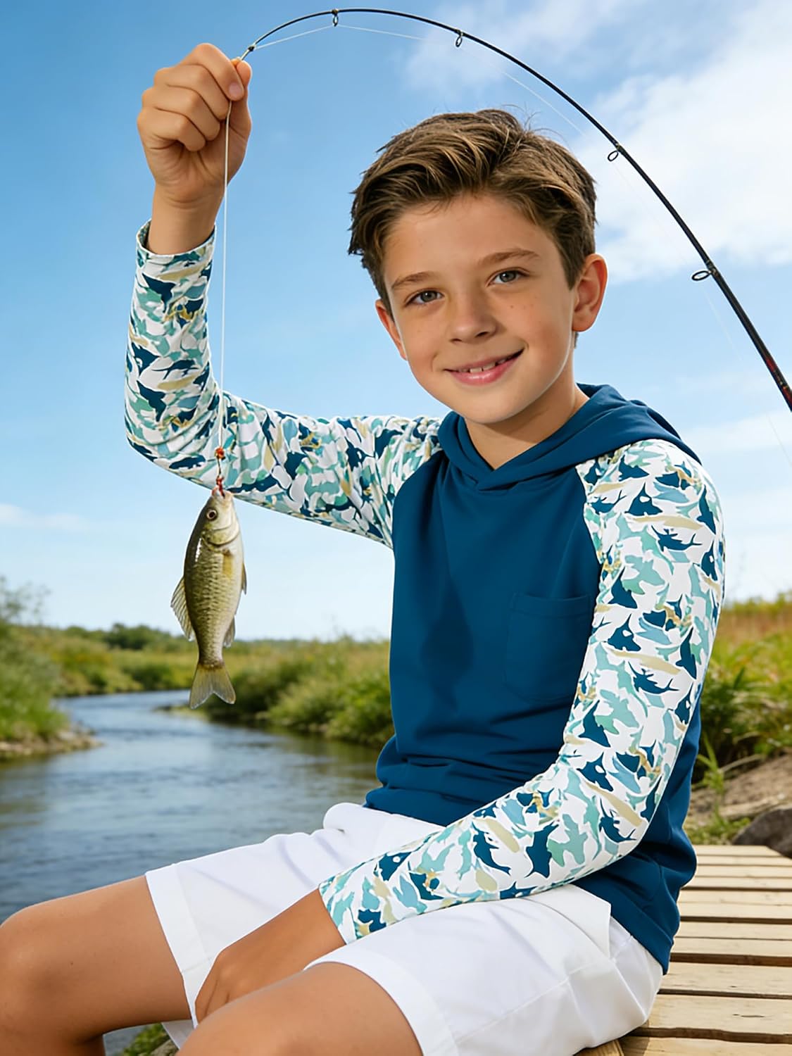 Boys Rashguard Fishing Shirts Sun Protection