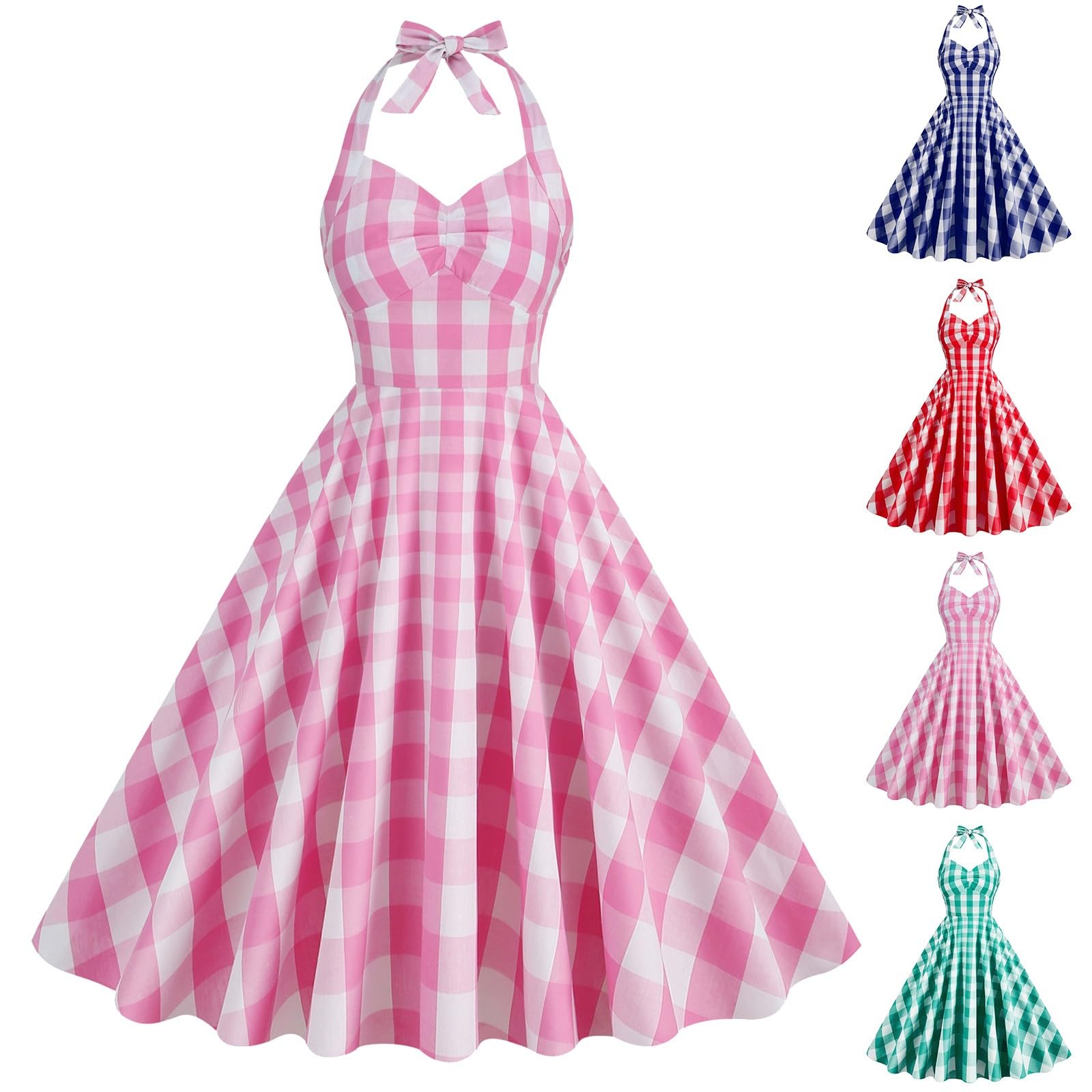 Swing Kleid Ärmellose Rockabilly Kleider Damen 50Er Jahre Vintage Faschingskostüme Petticoat Damen Karierte Coctailkleid A Linie Faltenrock Hochzeit Festlich Knielang Kleid Ballkleid