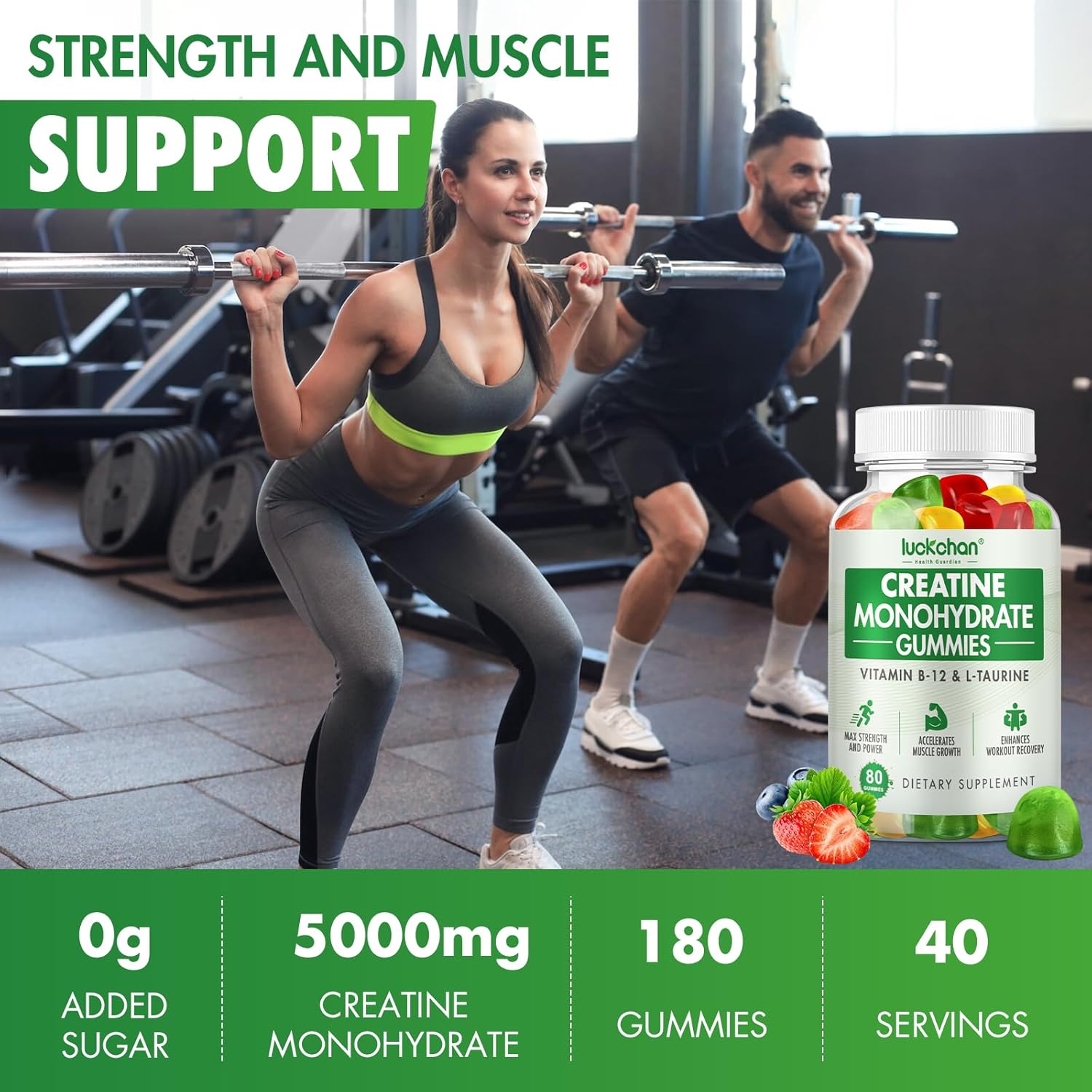 Creatine Monohydrate Gummies 5g - Creatine for Women & Men - Pre Workout Supplement for Muscle Strength, Muscle Builder, Energy Boost Low Sugar Chewable Creatine Gummies 160 Count - Image 4