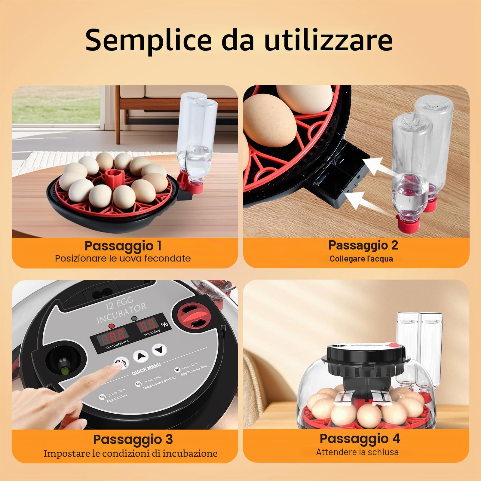 Incubatrice per Uova Automatica, Incubatrice da 12 Uova con Tornitura Automatica delle Uova e Umidificazione Automatica, Incubatrice per Anatra Fattoria e Casa Uova di Gallina, Quaglia