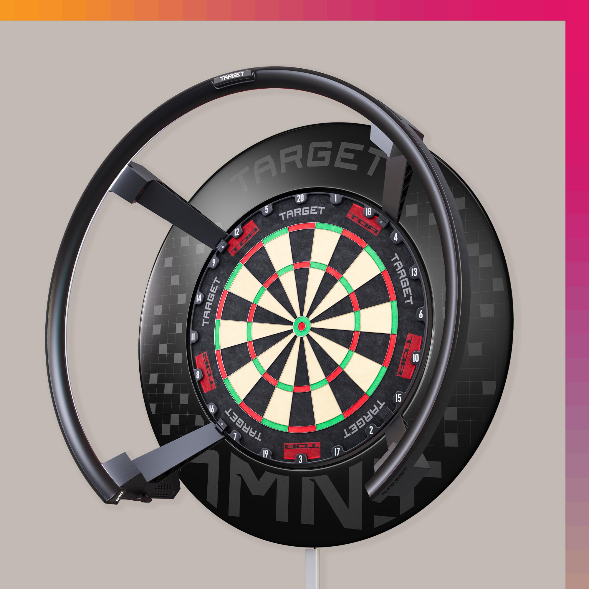 Target Darts Omni Ultimate Home Set up | Automatisches Punktesystem mit Wandschutz und Tor-Dartscheibe | LED-Beleuchtungssystem | 90% Wolframstahl-Dartpfeile und Nr. 6 K-Flex