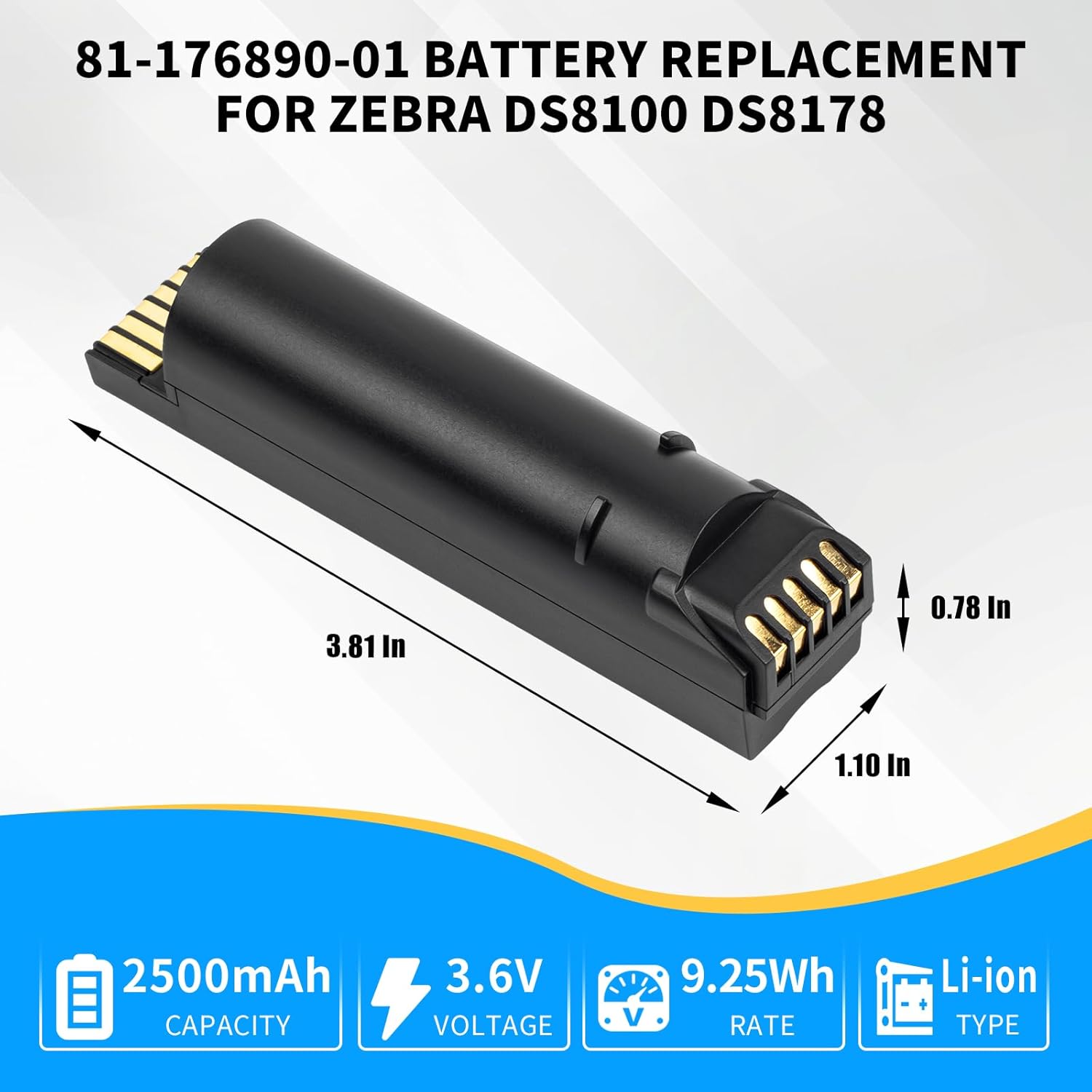 5Pack 82-176890-01 for Zebra DS8178 Scanner Battery:DS8100 DS8178 DS8170 BTRY-DS81EAB0E-00 Barcode Scanner,2500mAh Li-ion, Replacement Battery.