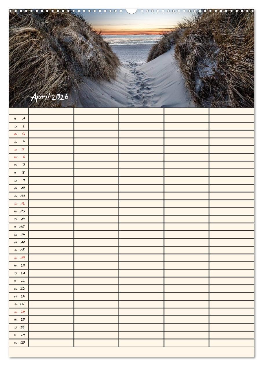 Noch mehr Föhrweh Familienplaner (hochwertiger Premium Wandkalender 2026 DIN A2 hoch), Kunstdruck in Hochglanz: Entschleunigende Landschaftsaufnahmen von der Insel Föhr (CALVENDO Orte)
