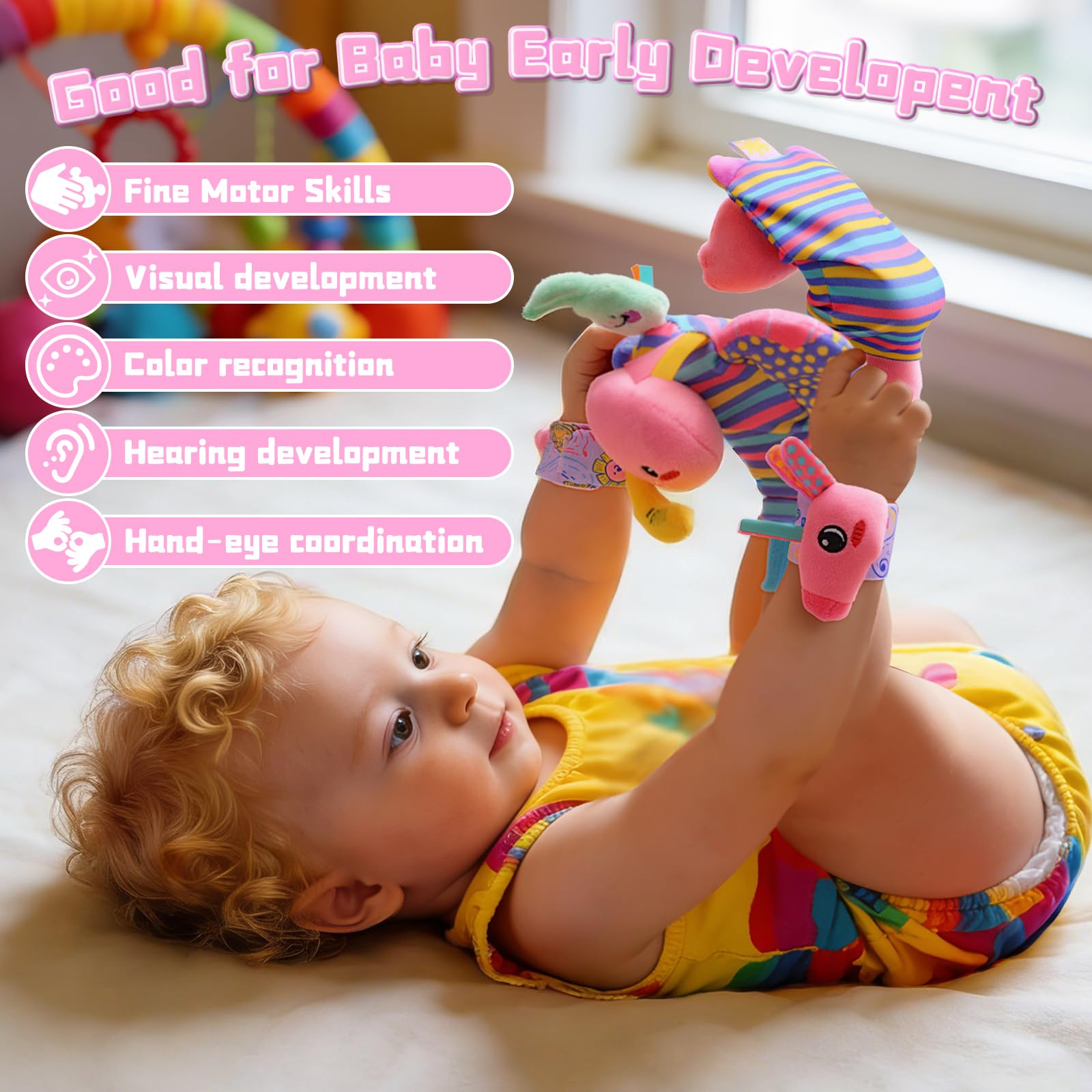 Baby Sensory Toys 0-6 Months, Wrist and Ankle Rattles Toys for Baby 0-3 Months - Image 3