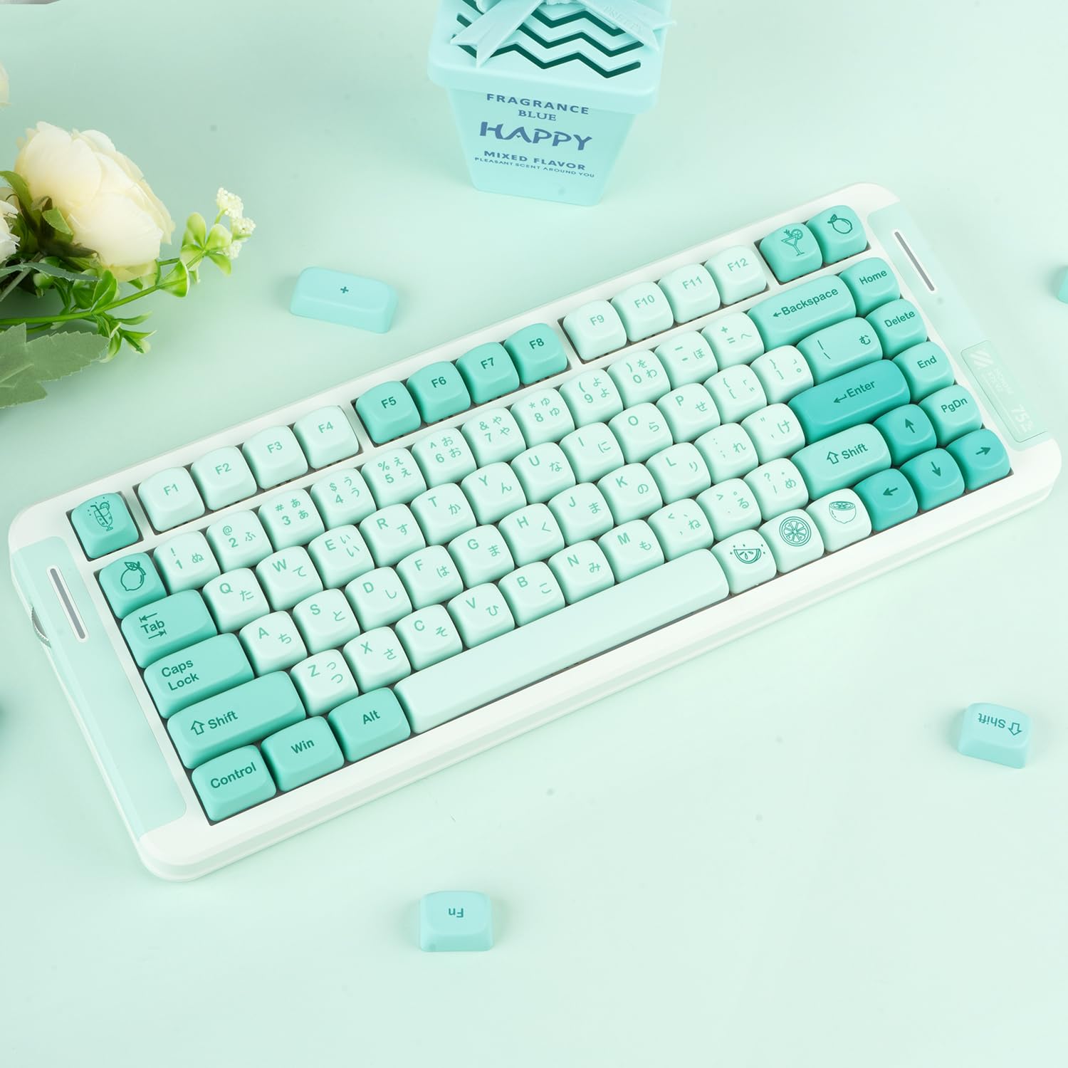 JOLINTAL Japanese Mint Green Keycaps - 125 Keys, Thick PBT MOA