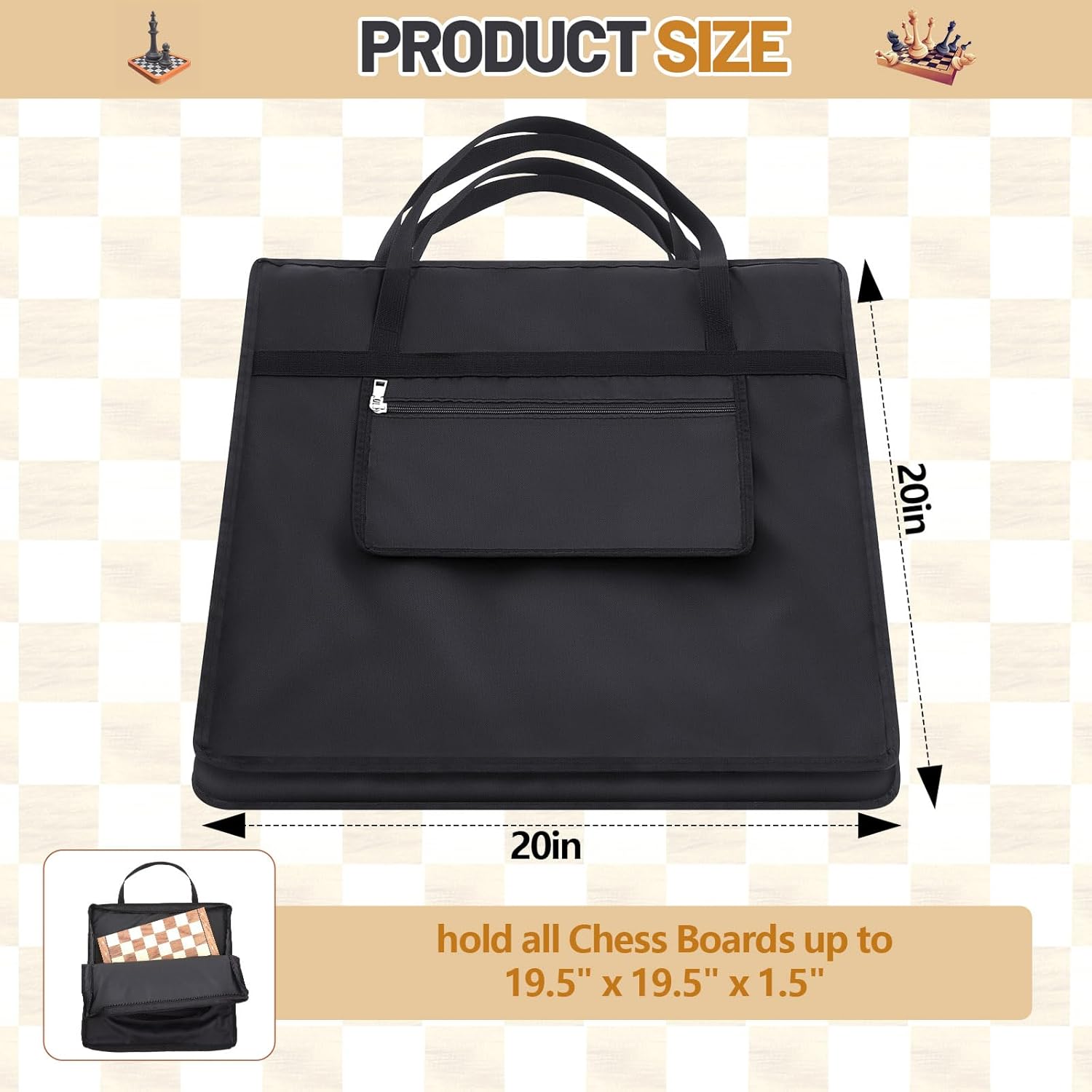 Inch Chess Bag Standard Chess Board Carrying Bag with a Single Zippered Pocket for Storing Your Equipment an Ideal Gift(20" x 20")
