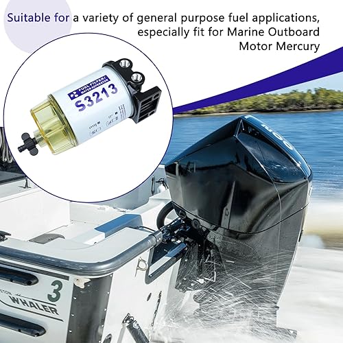 Miniatura 5 de Filtro de combustible separador de agua compatible con motor fueraborda Mercury Marine con púas de 3/8 pulgadas x 1/4 pulgadas NPT accesorios que