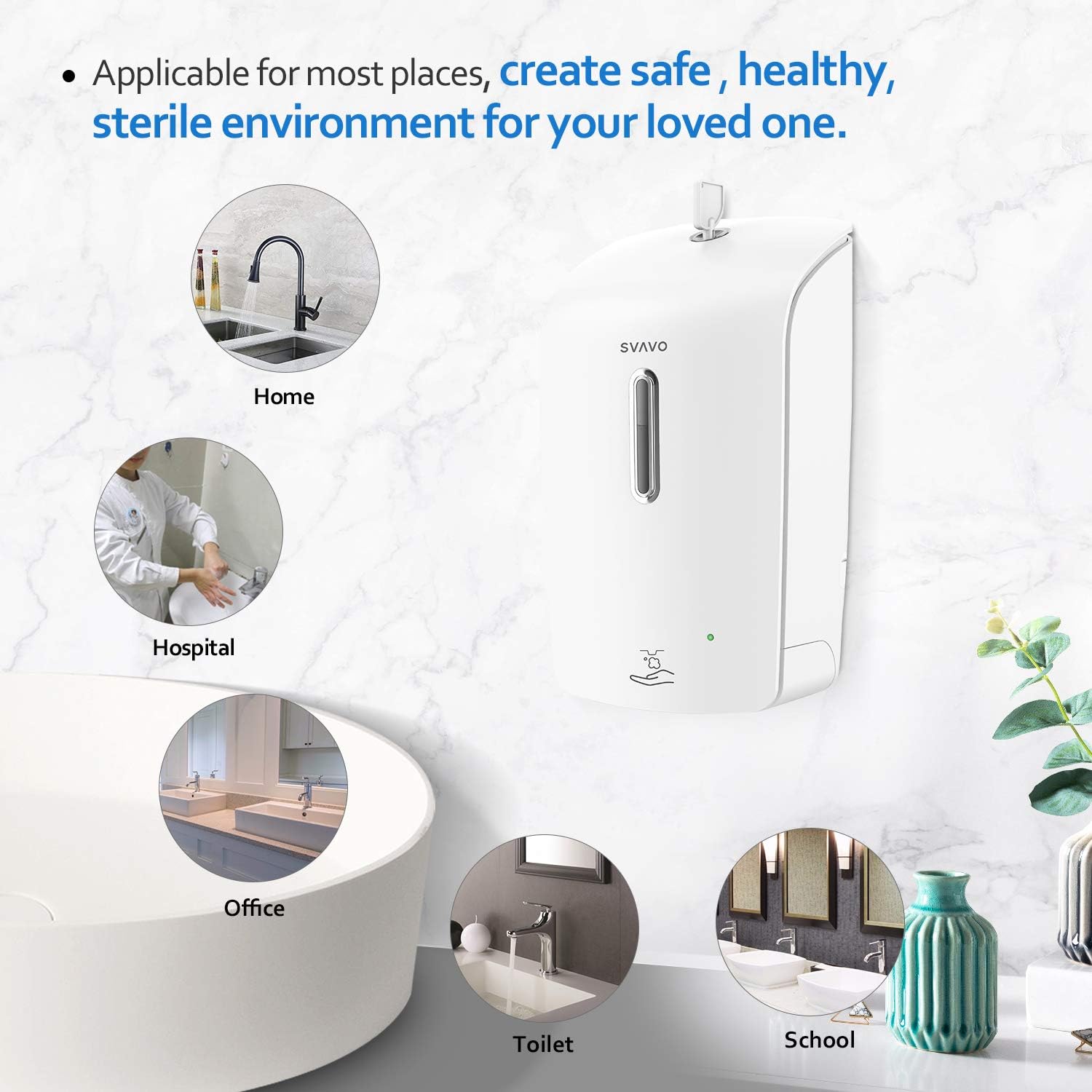 SVAVO Foaming Soap Dispenser Wall Mount 33.8oz/1000ml, Automatic Touchless Wall Mounted, Auto Sensor Foam Soap Pump for Household Commercial Places, Bathroom, Kitchen Dish, Home