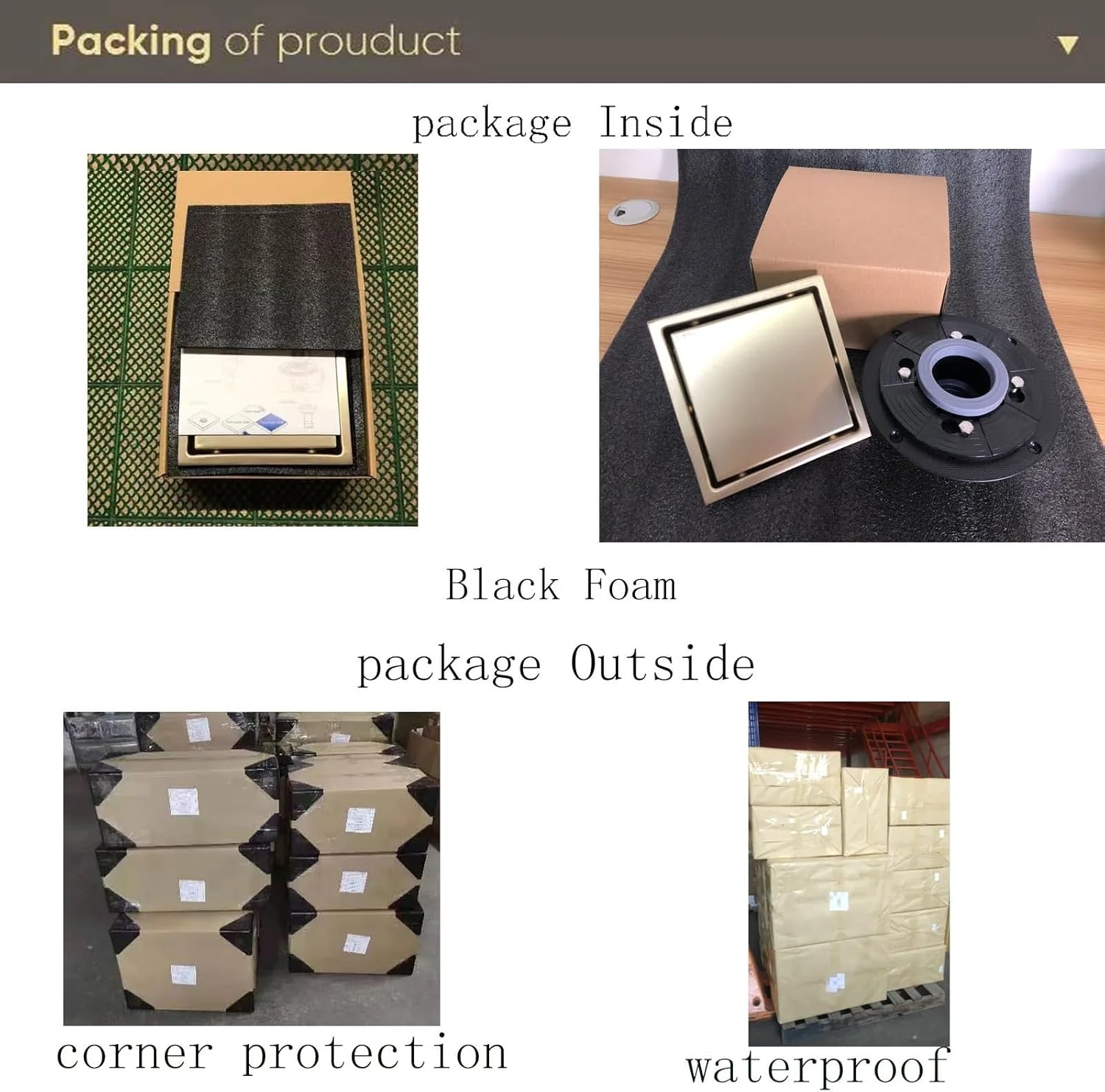 Bathroom Accessories 304 Stainless Steel Bathroom Floor Drain, Size 150 * 150mm 1Pcs(C15x15cmBrushed Gold)