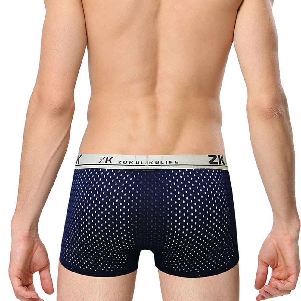 【OJOS】25ss NOITOW SHU Mesh Boxer Shorts ZUKULIFE Mens Ice Silk Boxer Mesh Brief (Pack of 4 - S) at