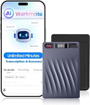 AI Voice Recorder, AI Note Taker w/APP Control and Transcription & Summarize, 150 Languages, Noise Cancellation, 64GB Memory, Pocket Note Pro Taking Device for Meeting, Interviews & Calls