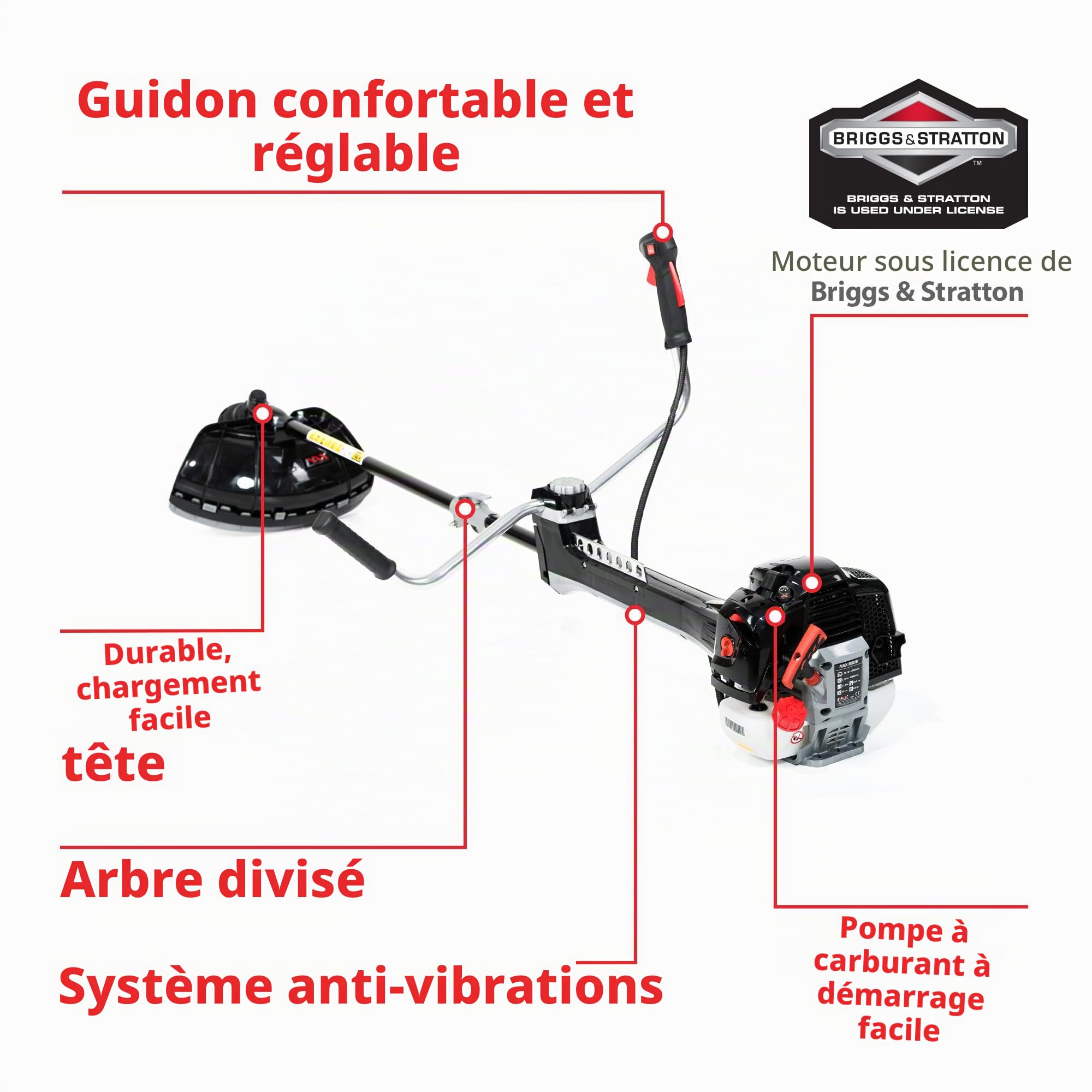 NAX POWER PRODUCTS 800B moteur 51,7 cm3 1,35 kW Briggs & Stratton produit sous licence, système anti-vibrations, tondeuse à gazon thermique, tondeuse manuelle