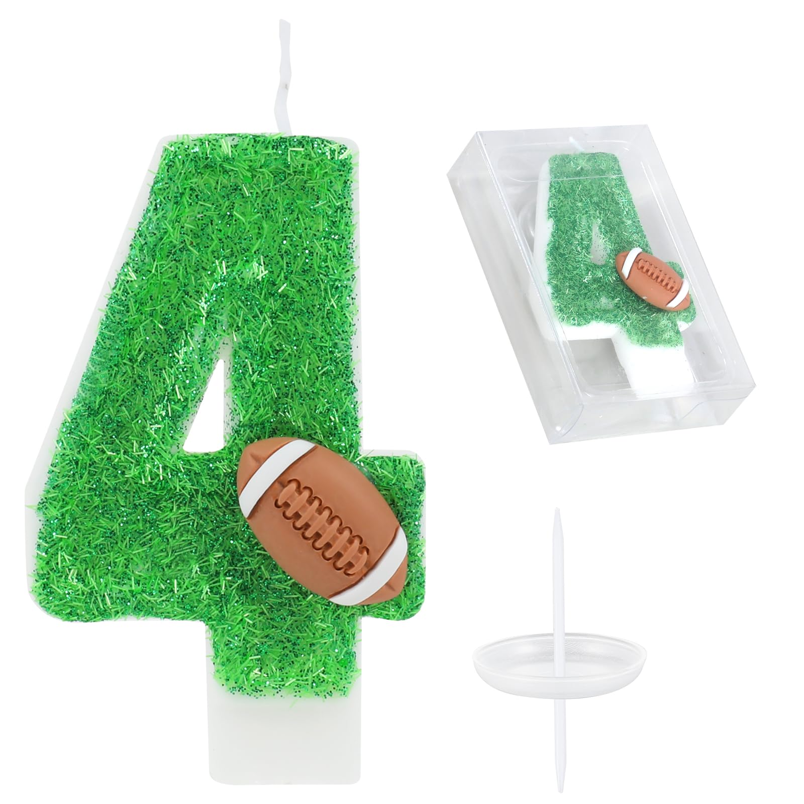 Football Candle Green Number 4 Candles 4st Birthday Candles for Cake and Cupcake Topper Party Decorations Decor Supplies Favors