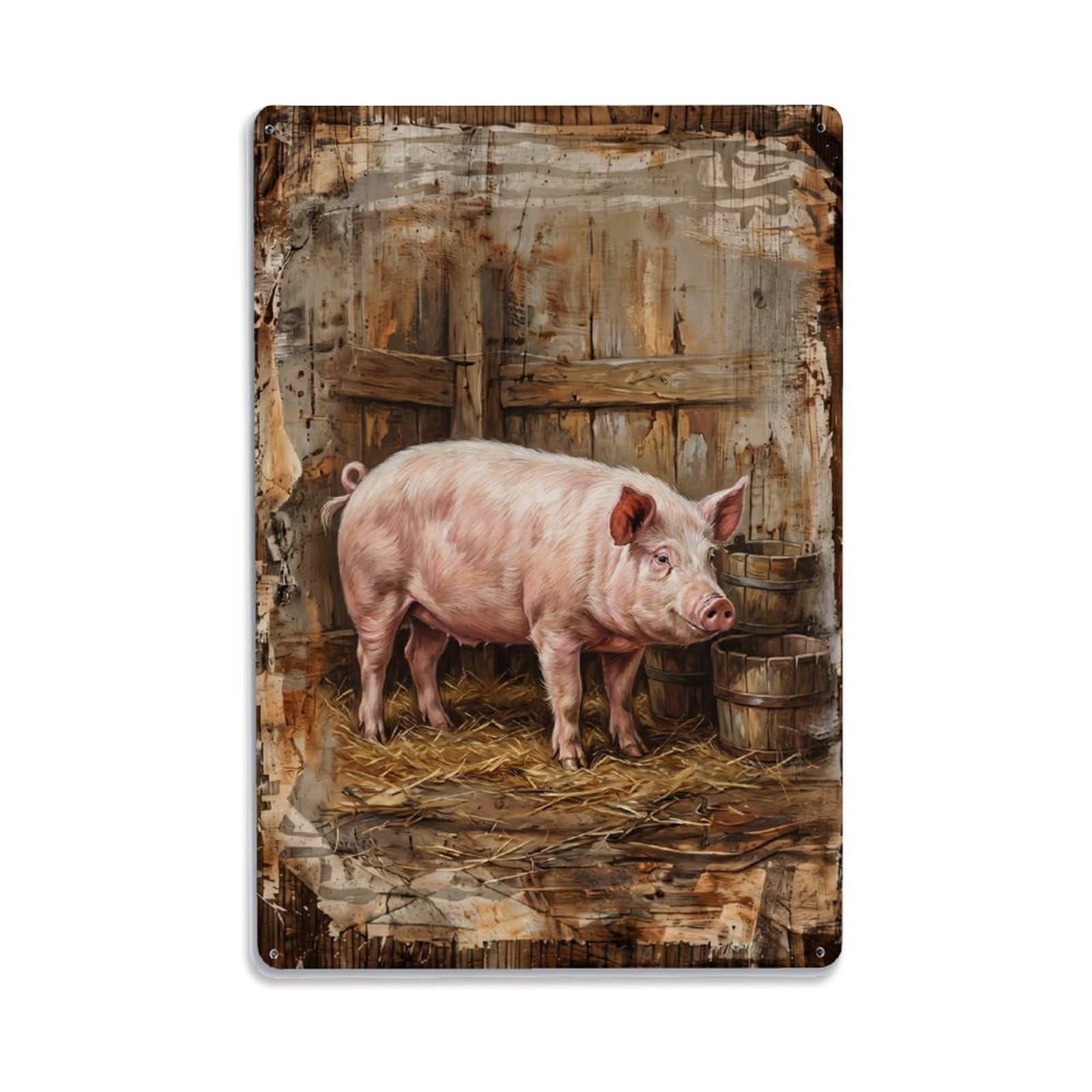 Pink Pig Farm Fresh Pork Barn Vintage Metal Tin Sign Plaque Wall Decor for Cafe, Club, Garden Metal Poster 8x12Inch